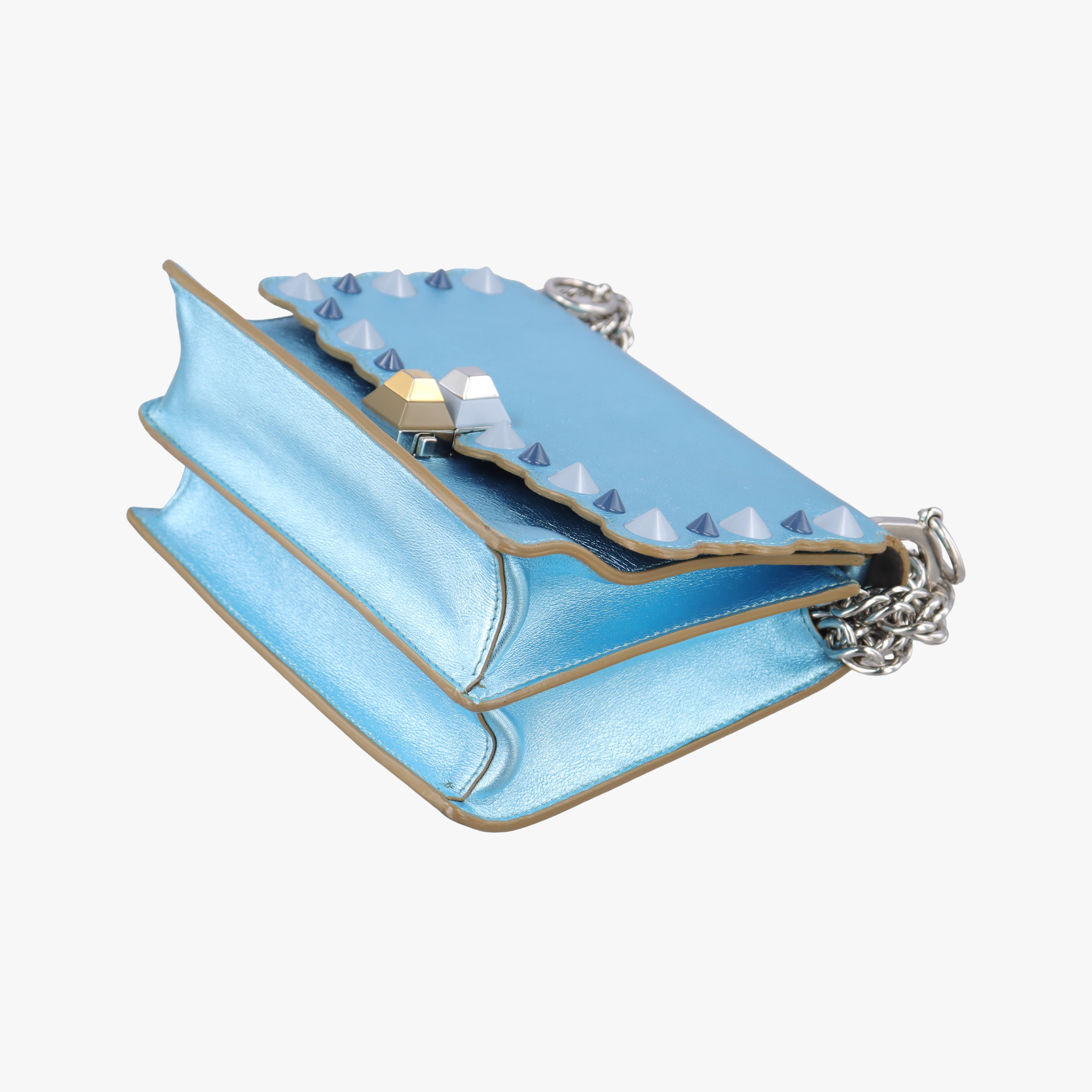 Vintage Fendi studded Kan I Blue Leather 8M0381 shoulderbag | stylenewstar