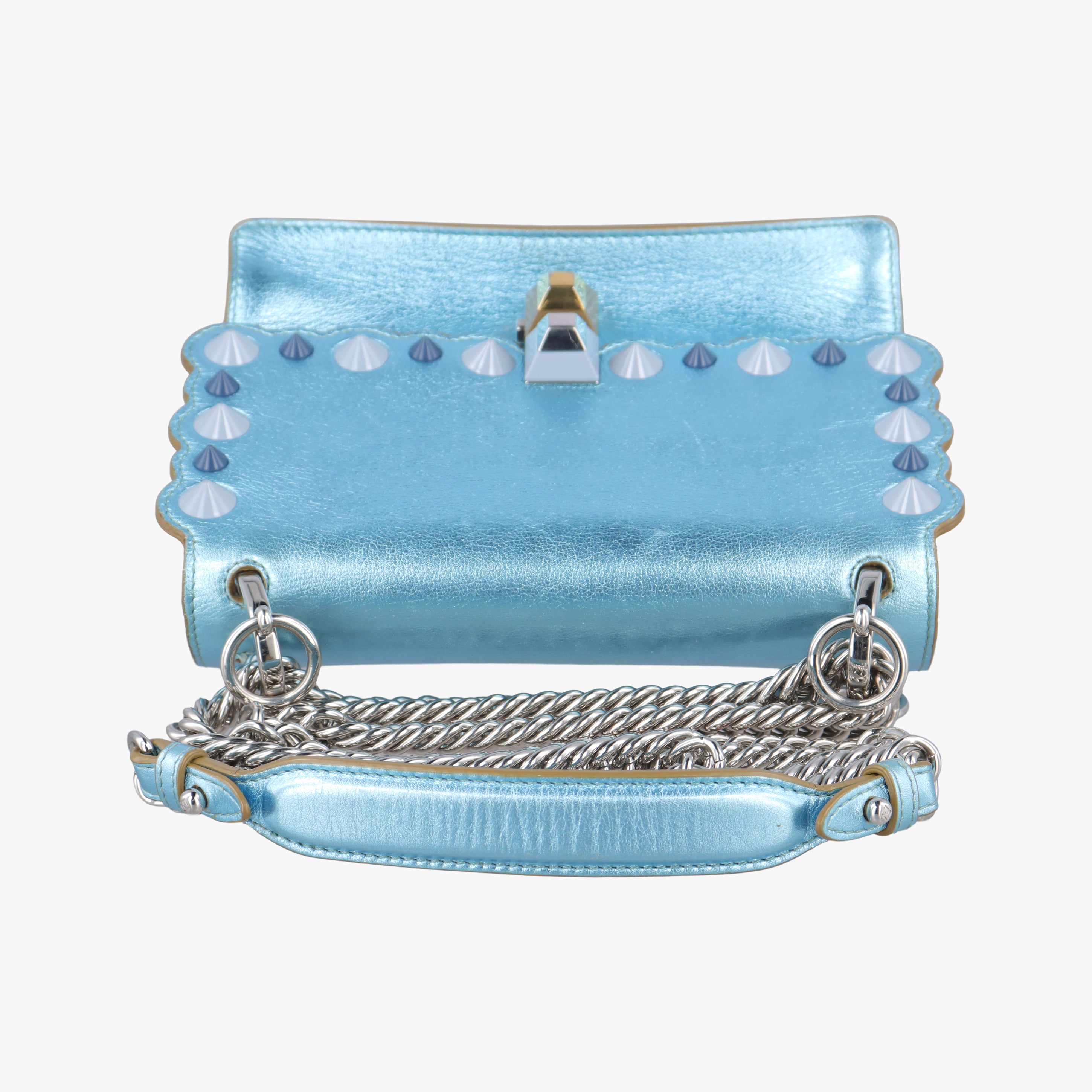 Vintage Fendi studded Kan I Blue Leather 8M0381 shoulderbag | stylenewstar