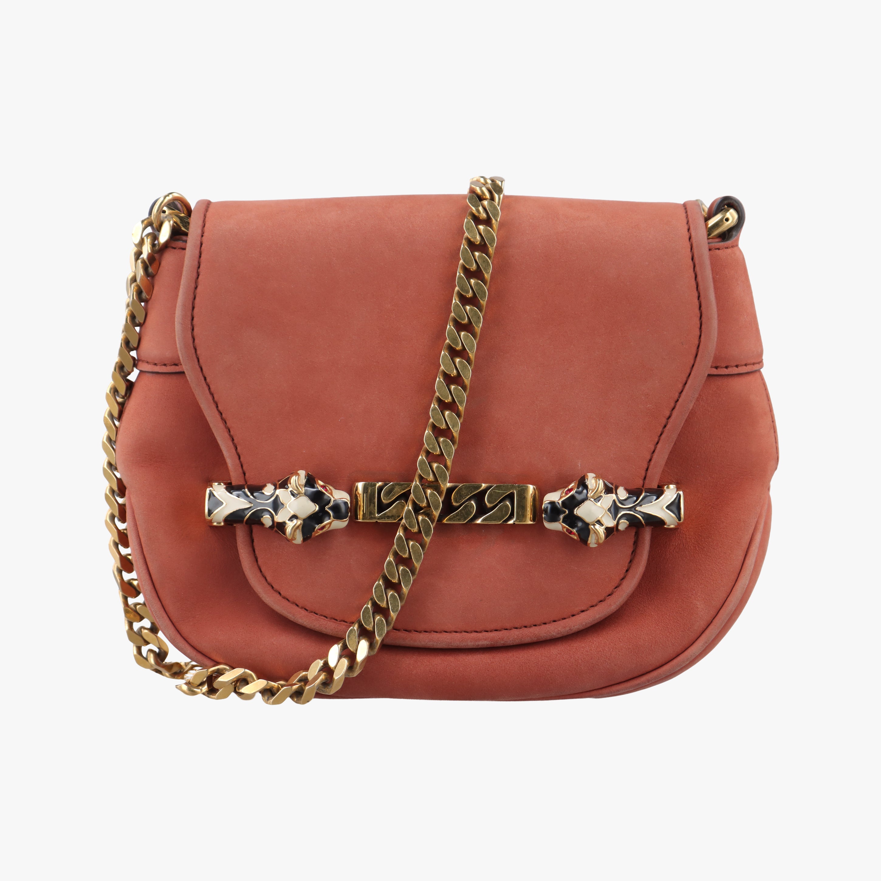 Vintage Gucci Nubuck Tigrette Chain Orange suede 290684 shoulderbag | stylenewstar