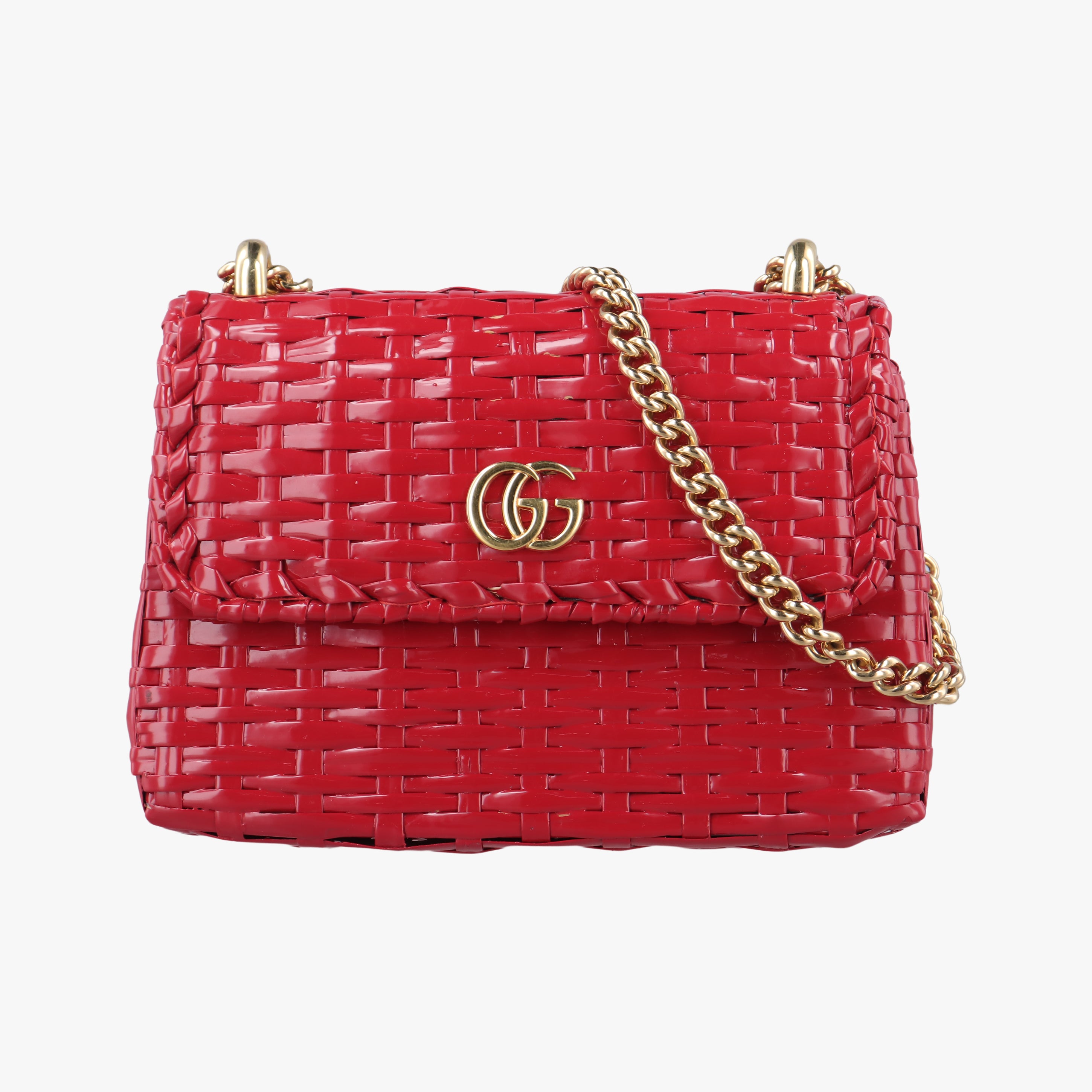 Pre-owned Gucci Wicker GG Marmont flap Red Wicker 524829 shoulderbag | stylenewstar