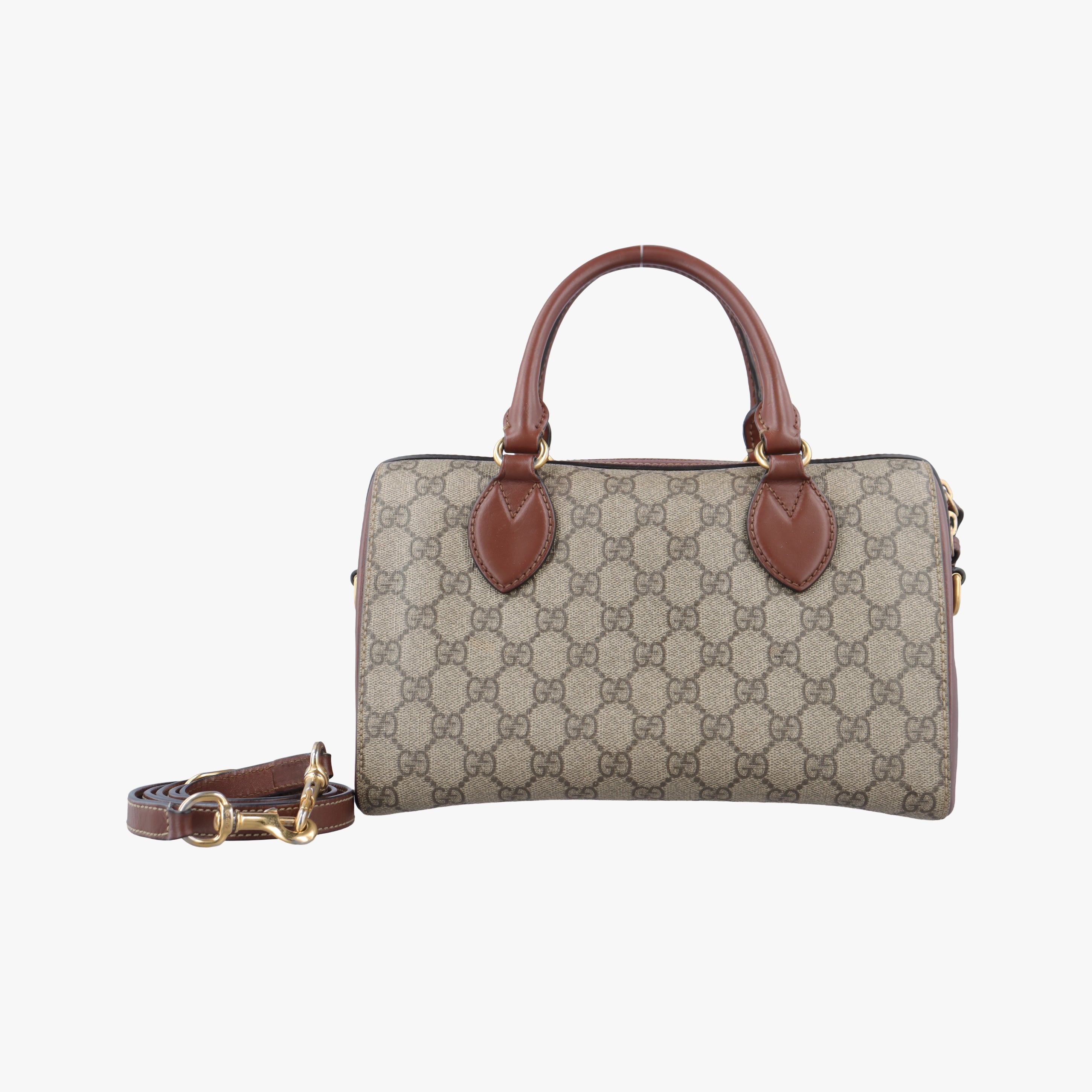Pre-owned Gucci GG SUPREME beige×brown PVC coated canvas×Leather 409529 shoulderbag | stylenewstar