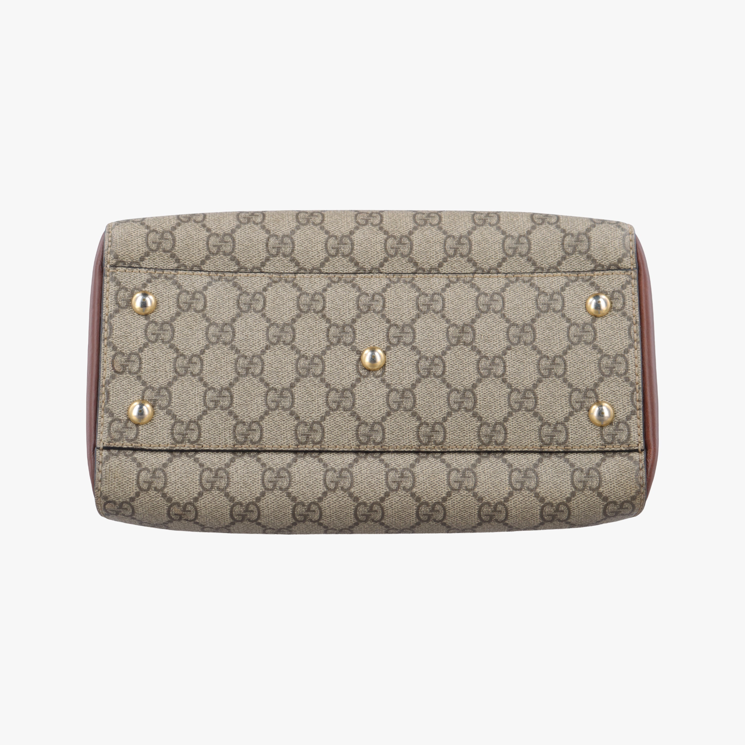 Pre-owned Gucci GG SUPREME beige×brown PVC coated canvas×Leather 409529 shoulderbag | stylenewstar