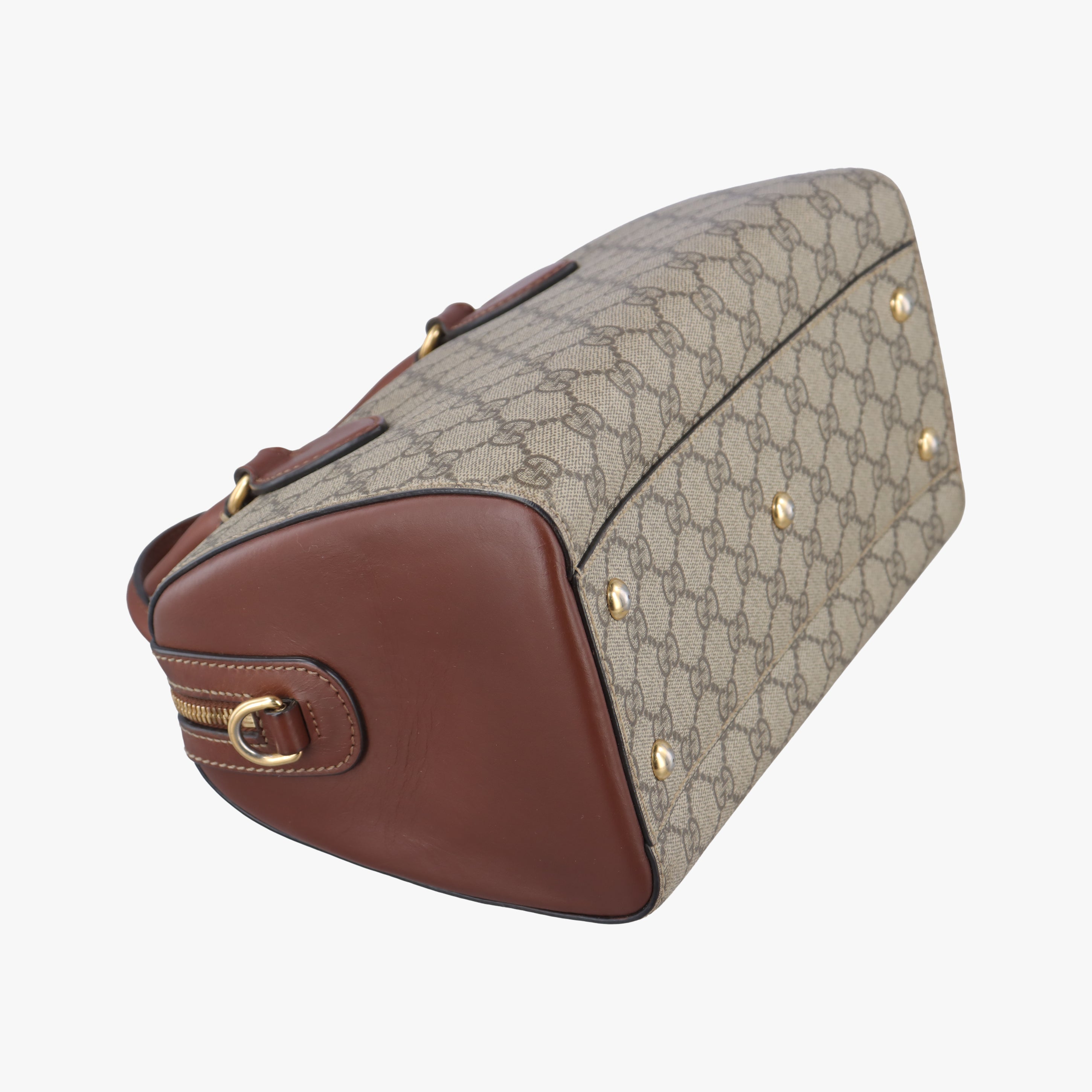 Pre-owned Gucci GG SUPREME beige×brown PVC coated canvas×Leather 409529 shoulderbag | stylenewstar