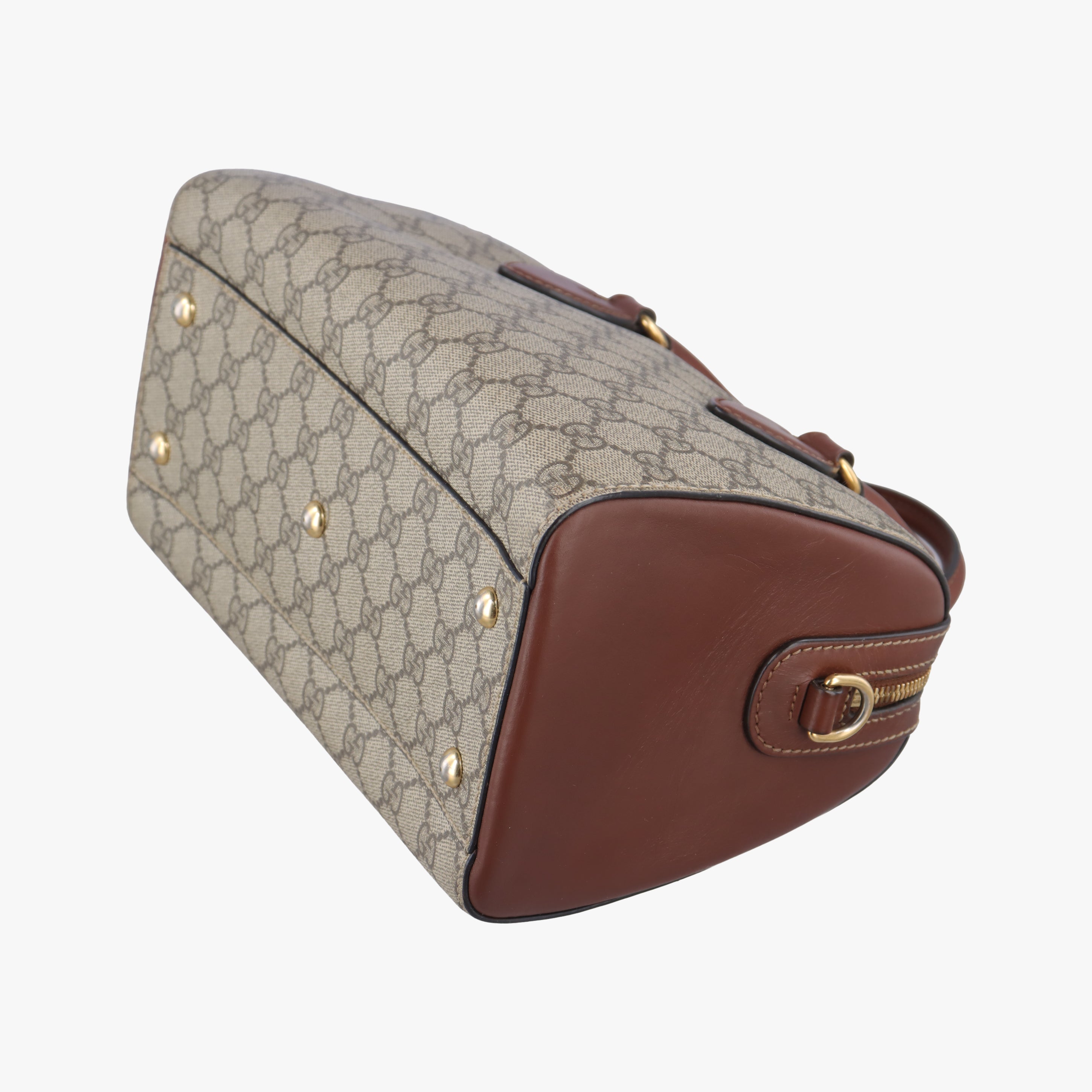 Pre-owned Gucci GG SUPREME beige×brown PVC coated canvas×Leather 409529 shoulderbag | stylenewstar