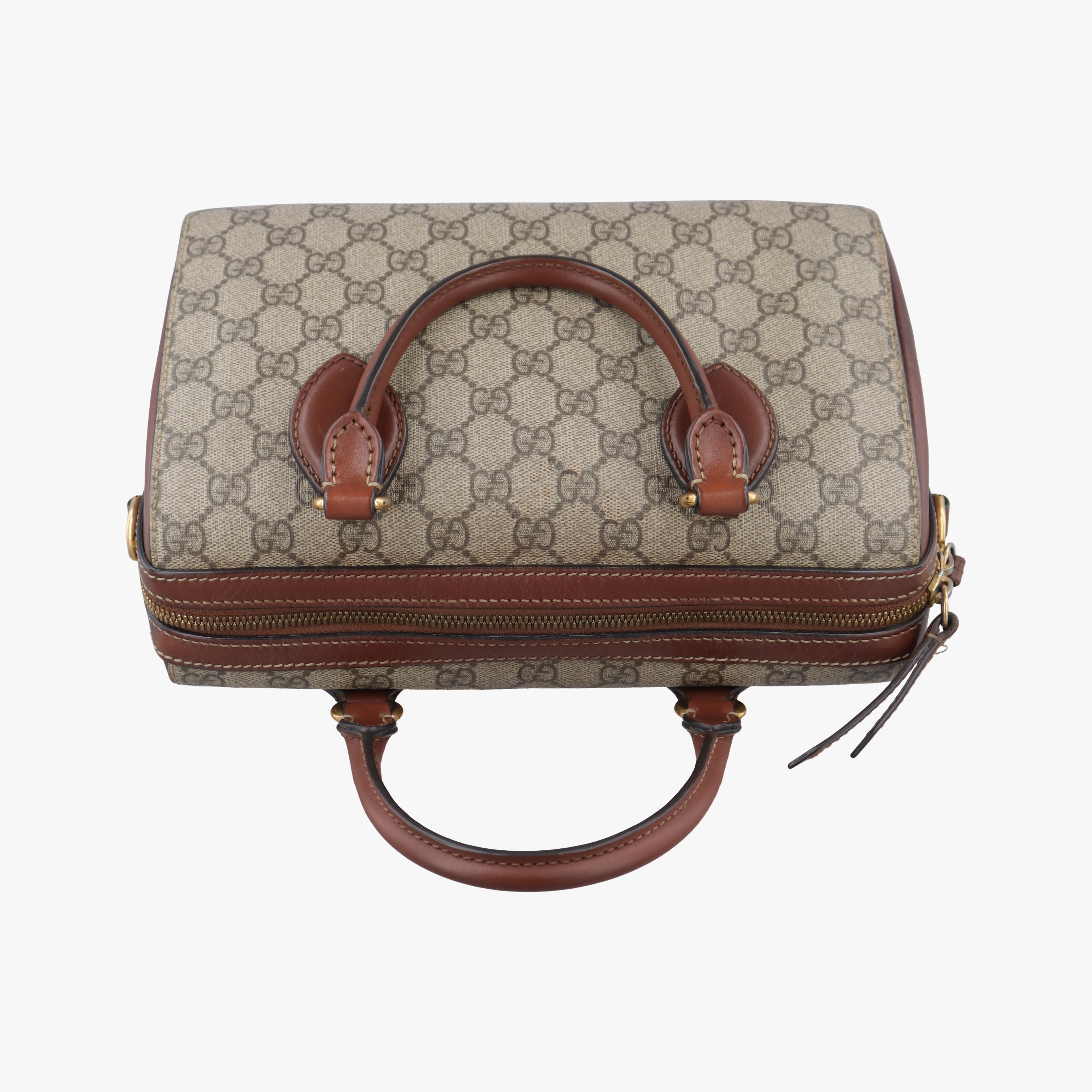 Pre-owned Gucci GG SUPREME beige×brown PVC coated canvas×Leather 409529 shoulderbag | stylenewstar