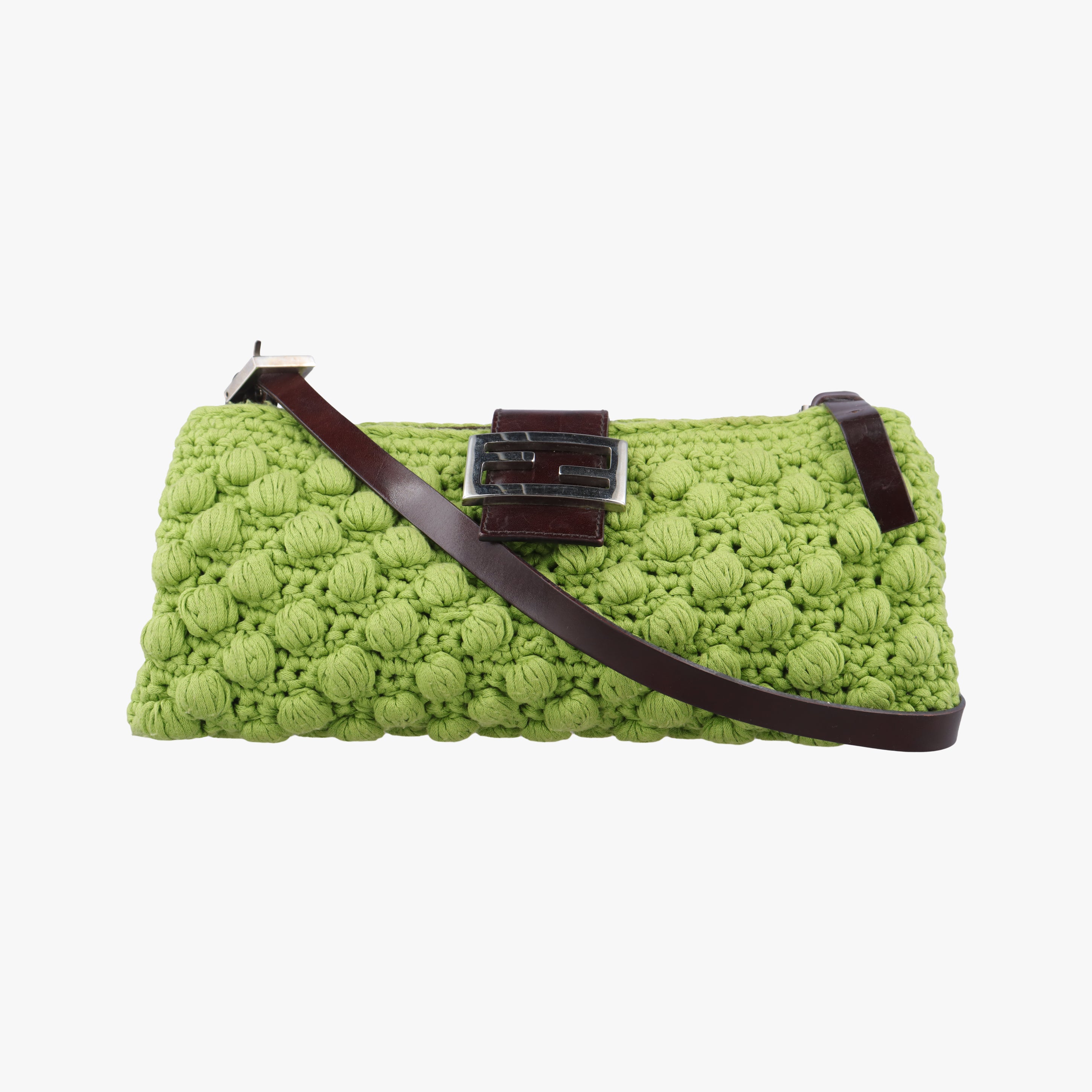 Pre-owned Fendi Mamma Baguette Green fabric  shoulderbag | stylenewstar