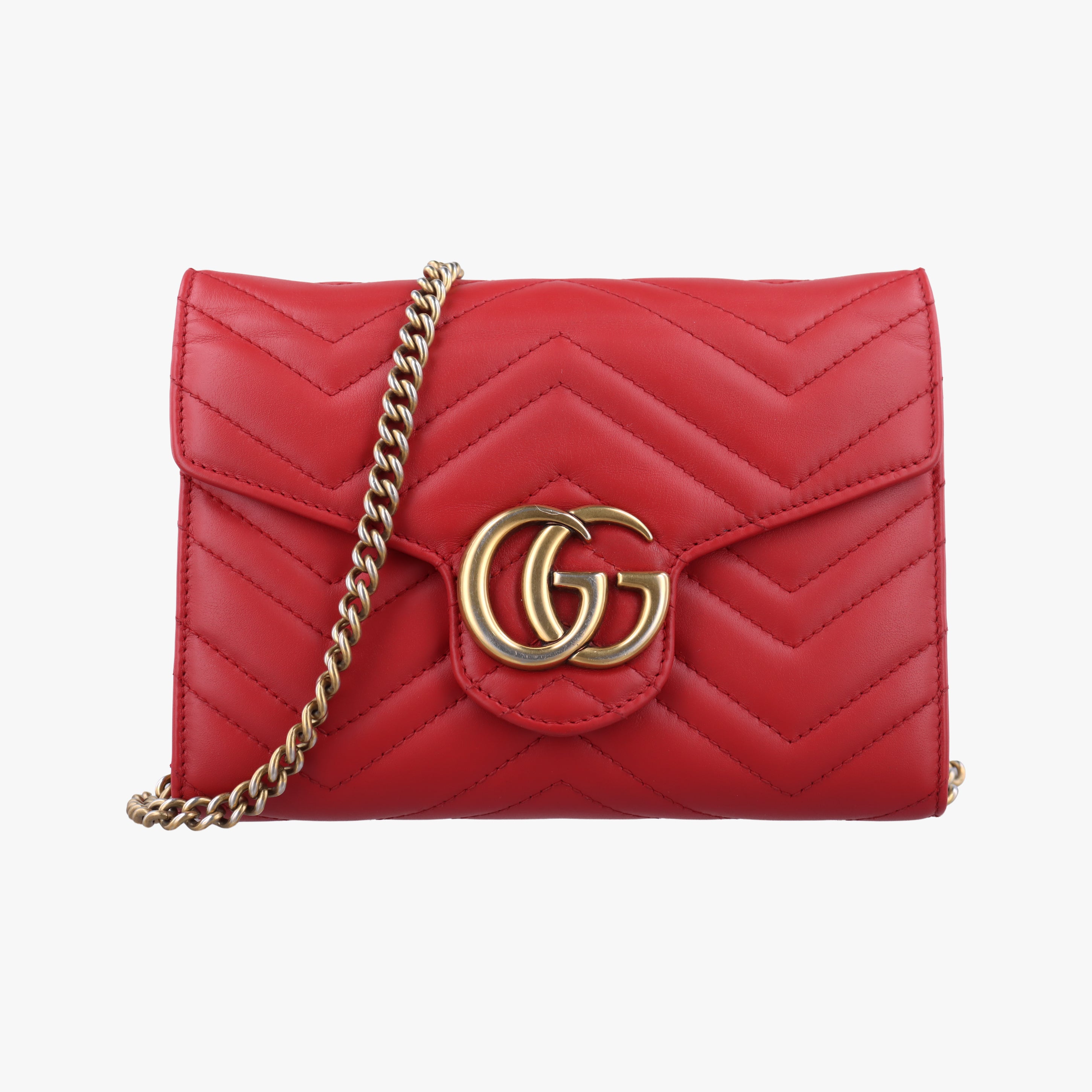 Pre-owned Gucci GG Marmont Red Leather 474575 shoulderbag | stylenewstar