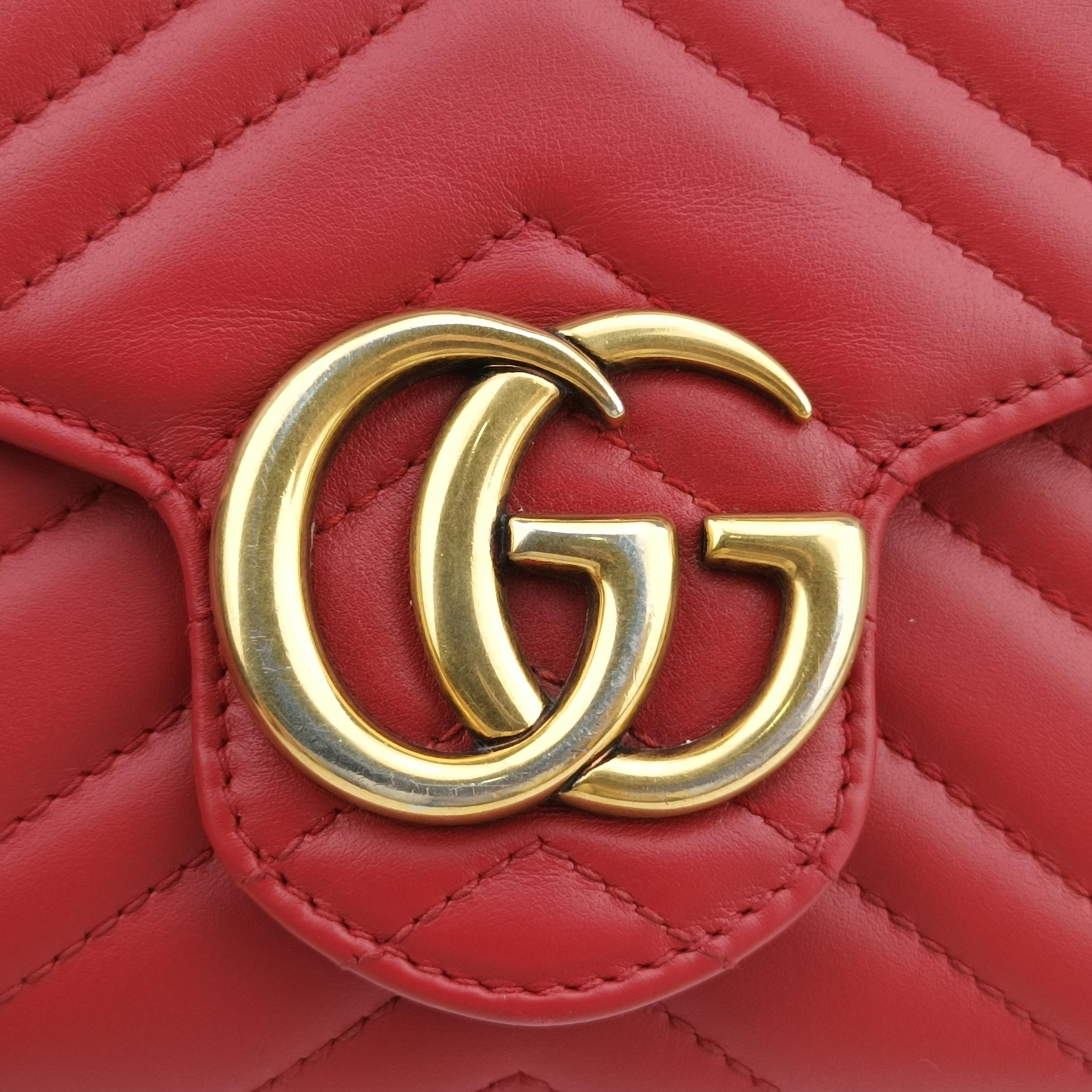 Pre-owned Gucci GG Marmont Red Leather 474575 shoulderbag | stylenewstar