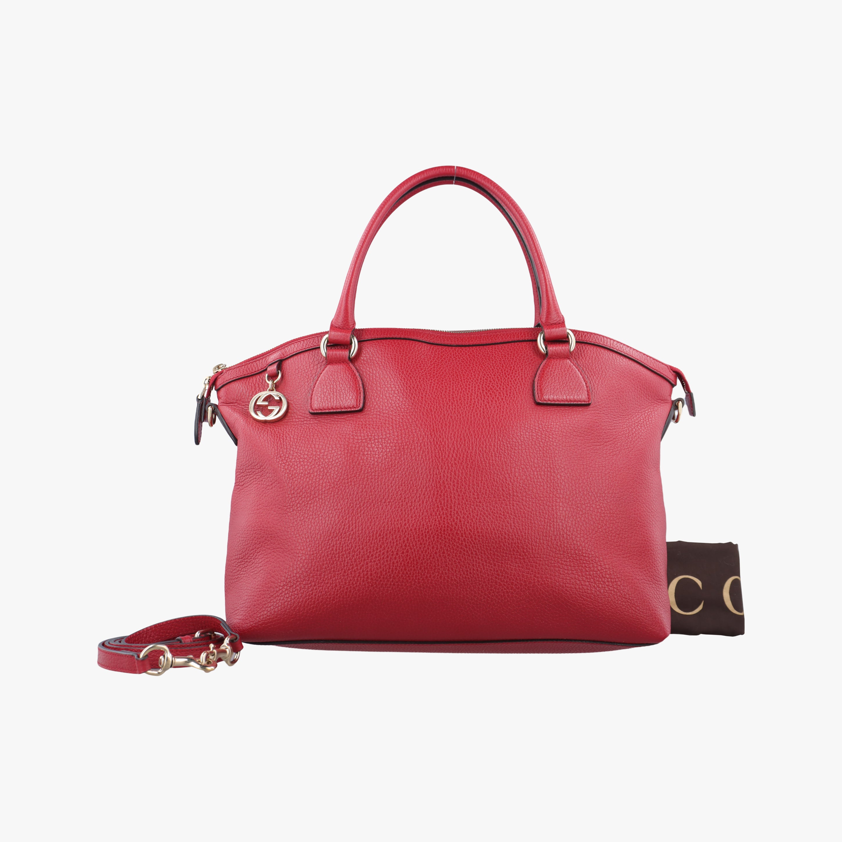 Pre-owned Gucci Dome Large GG Charm Red Leather 449660 shoulderbag | stylenewstar