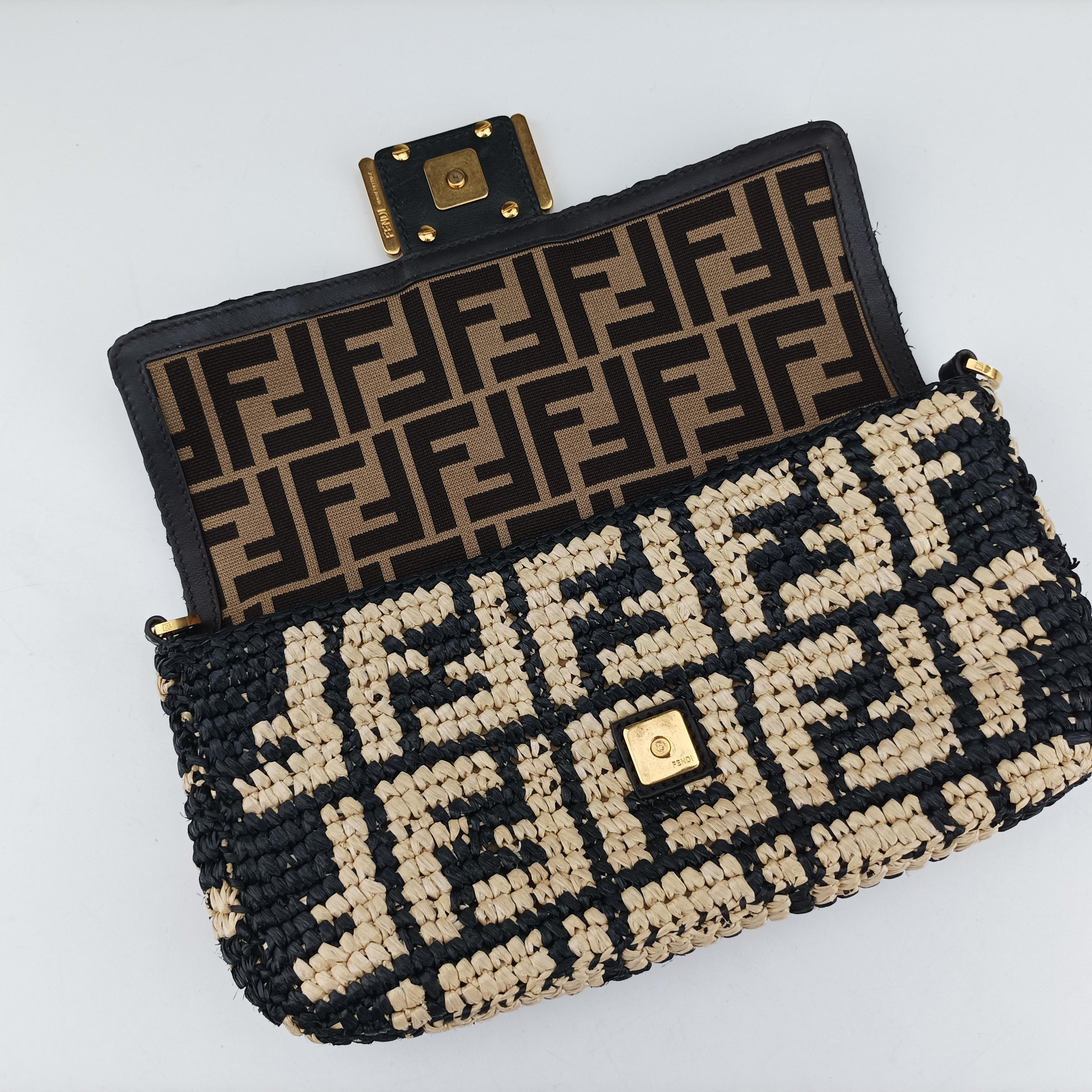 Pre-owned Fendi BAGUETTE Multicolour straw 8BR600 shoulderbag | stylenewstar