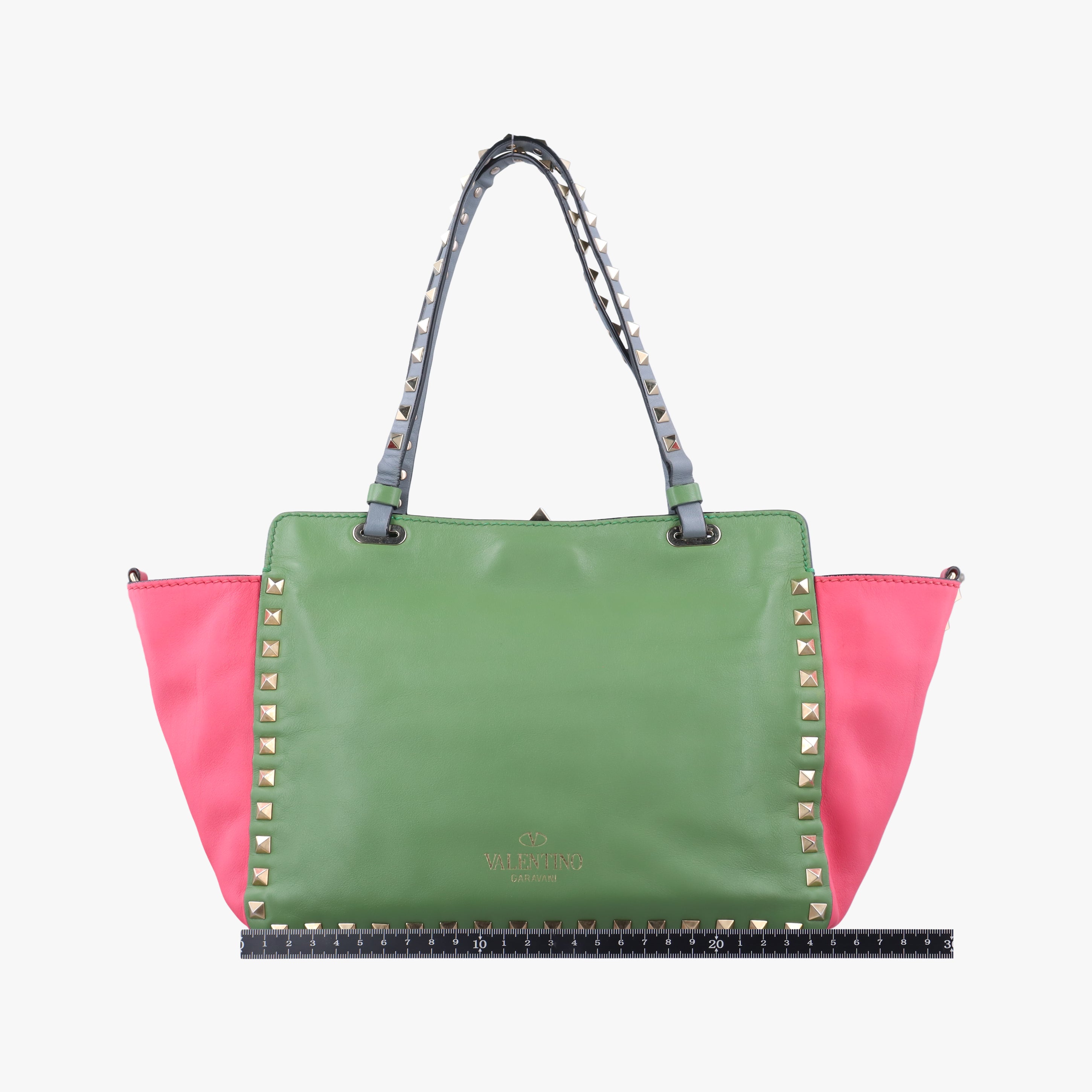 Pre-owned Valentino Rockstud Red×Green×pink Leather  shoulderbag | stylenewstar