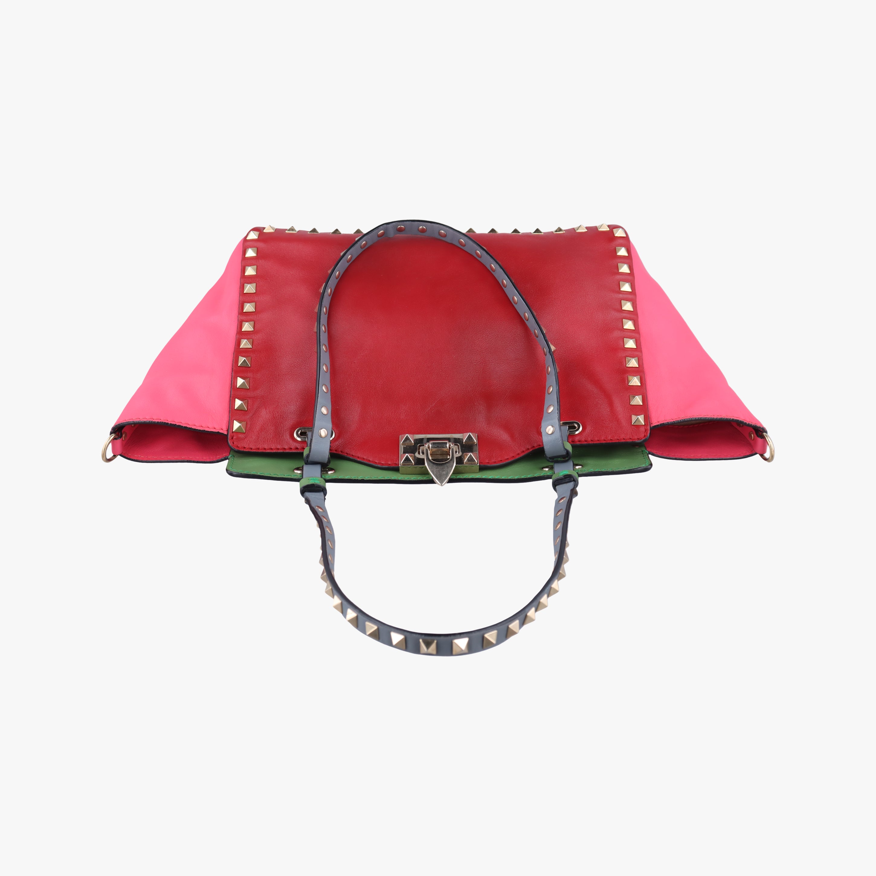 Pre-owned Valentino Rockstud Red×Green×pink Leather  shoulderbag | stylenewstar