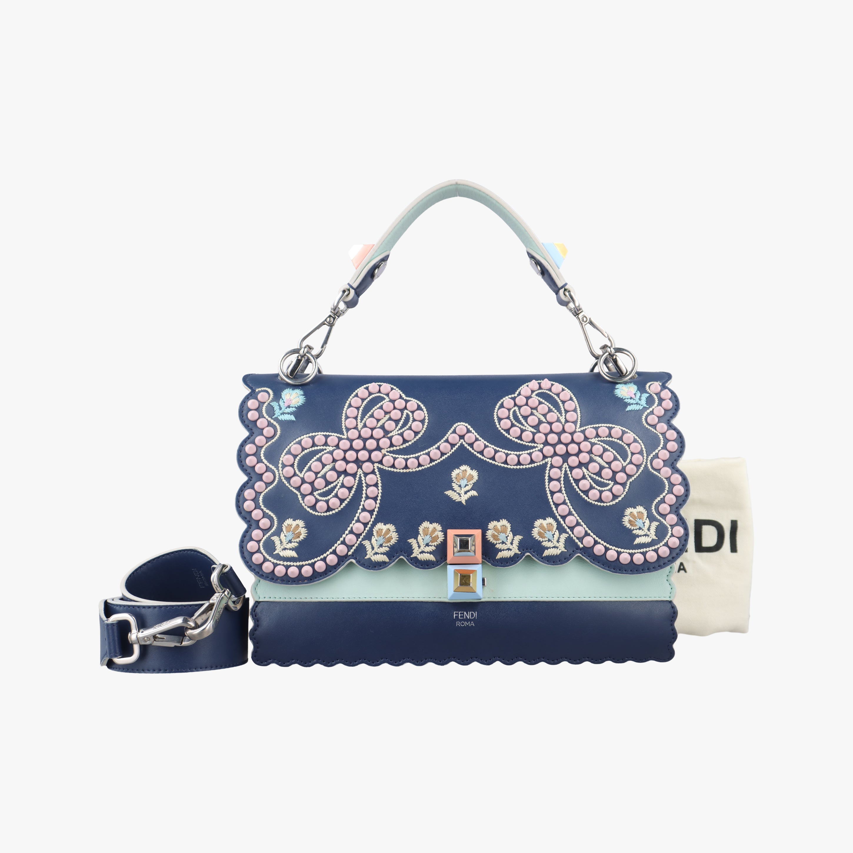 Pre-owned Fendi Kan I Blue×Multicolour Leather 8BT283 shoulderbag | stylenewstar
