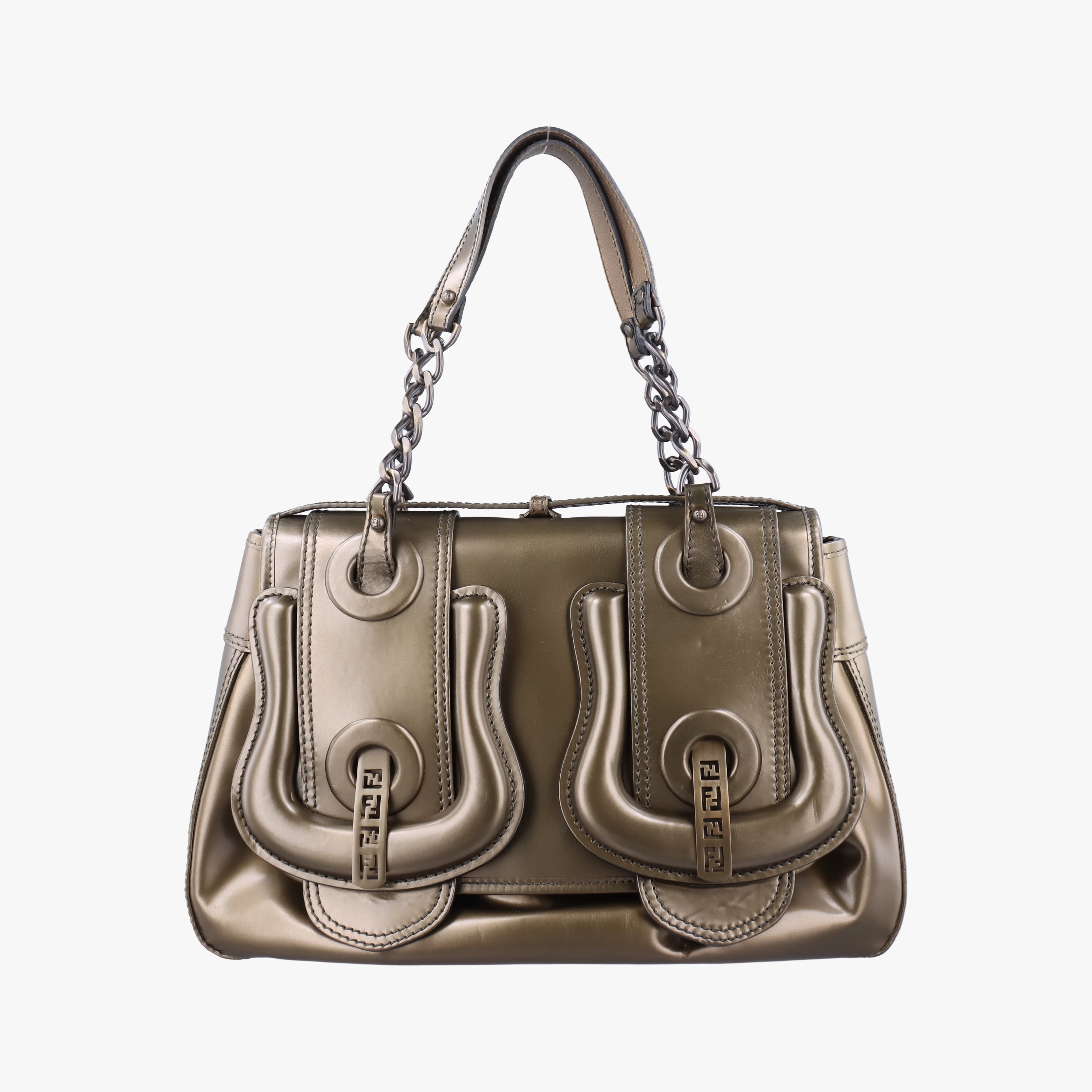 Pre-owned Fendi Stripe Calfhair and Velvet Golden Leather 8BN165 handbag | stylenewstar