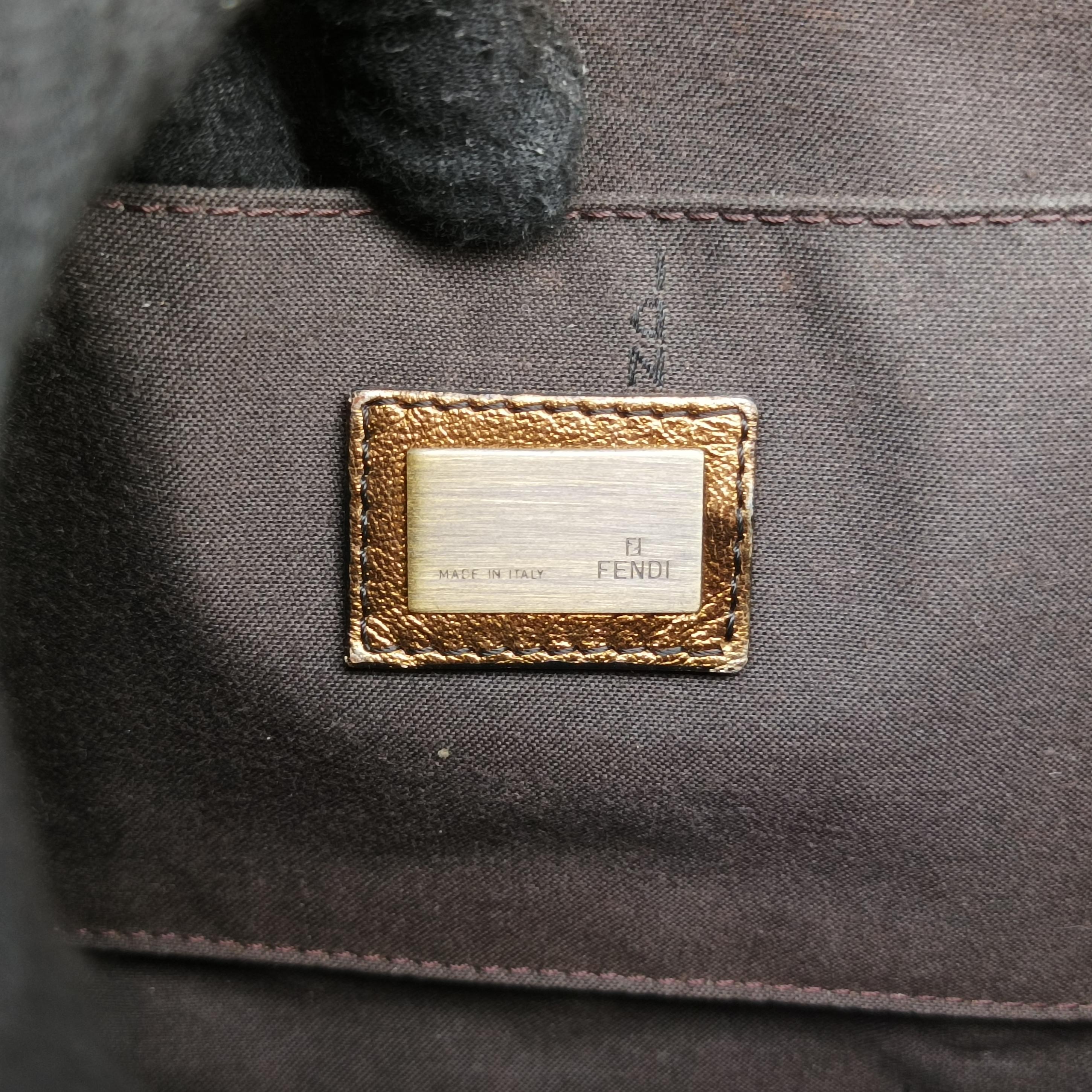 Pre-owned Fendi Stripe Calfhair and Velvet Golden Leather 8BN165 handbag | stylenewstar