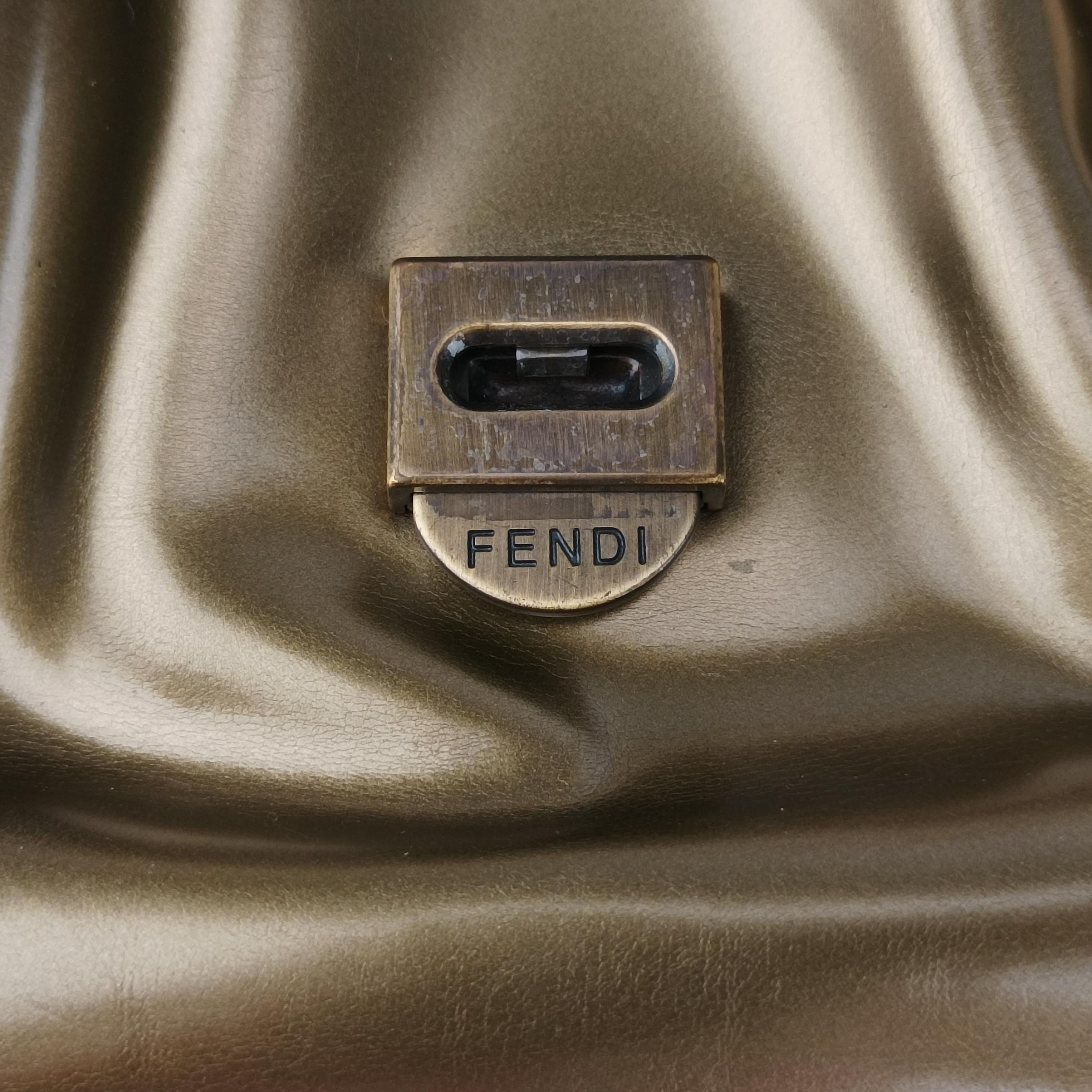 Pre-owned Fendi Stripe Calfhair and Velvet Golden Leather 8BN165 handbag | stylenewstar