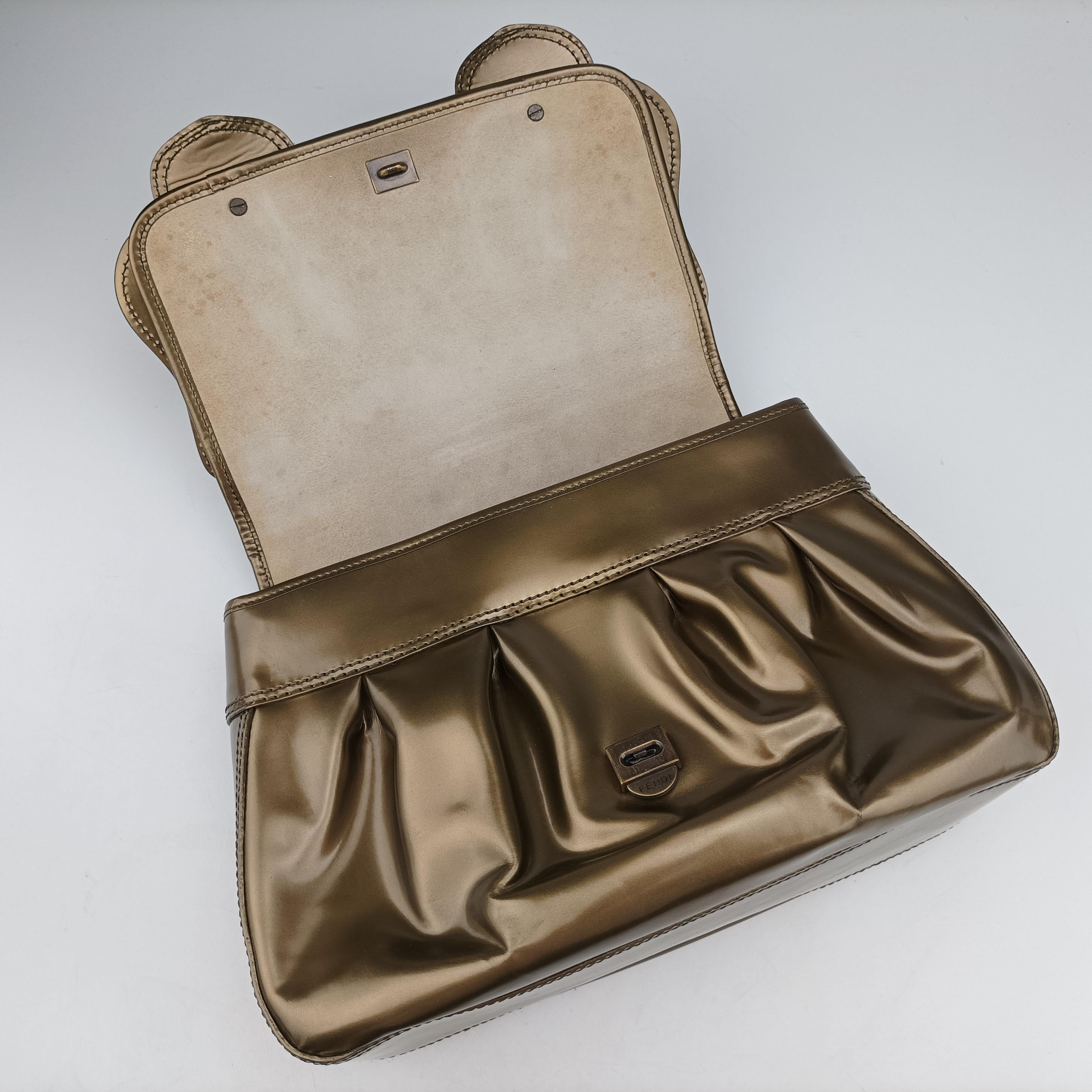 Pre-owned Fendi Stripe Calfhair and Velvet Golden Leather 8BN165 handbag | stylenewstar