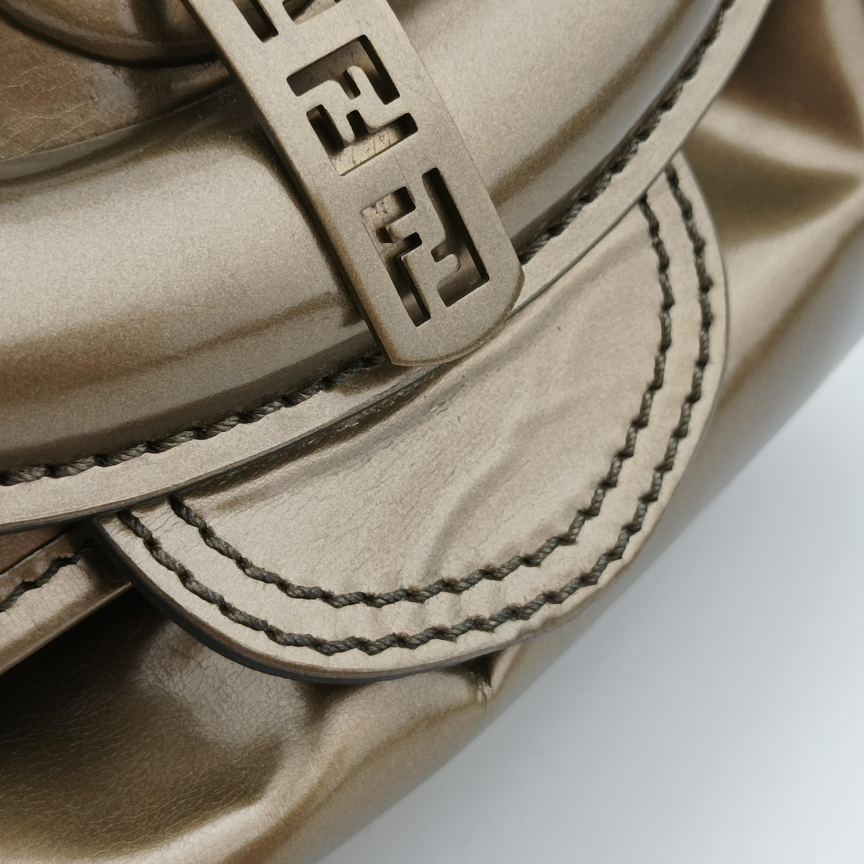 Pre-owned Fendi Stripe Calfhair and Velvet Golden Leather 8BN165 handbag | stylenewstar
