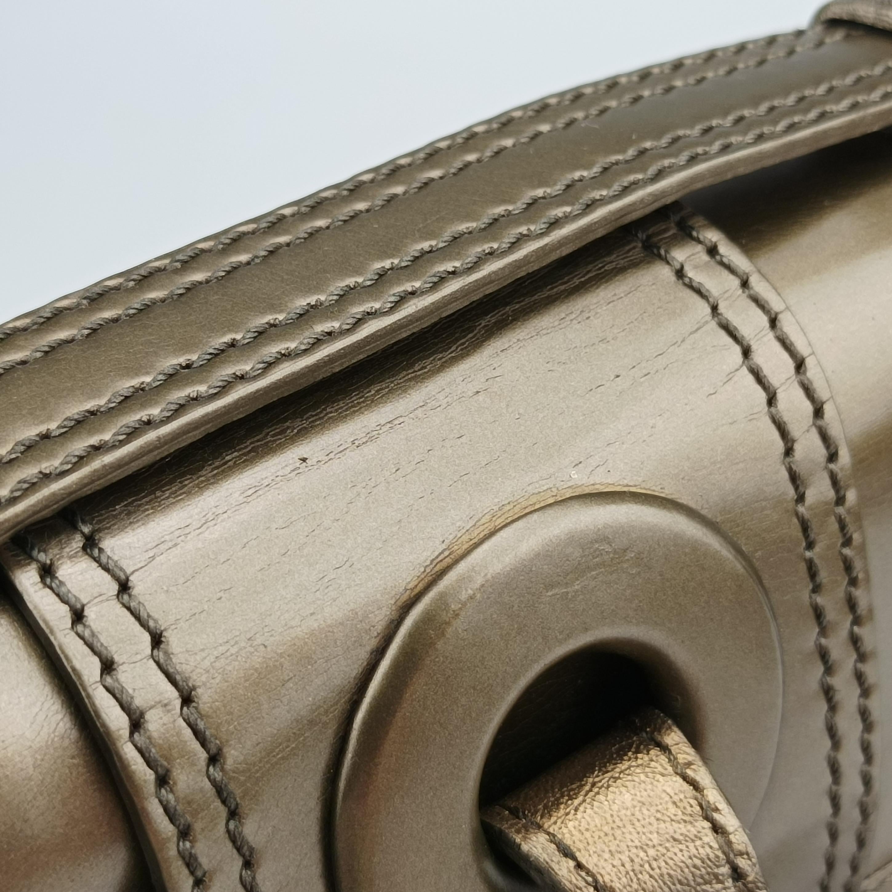 Pre-owned Fendi Stripe Calfhair and Velvet Golden Leather 8BN165 handbag | stylenewstar