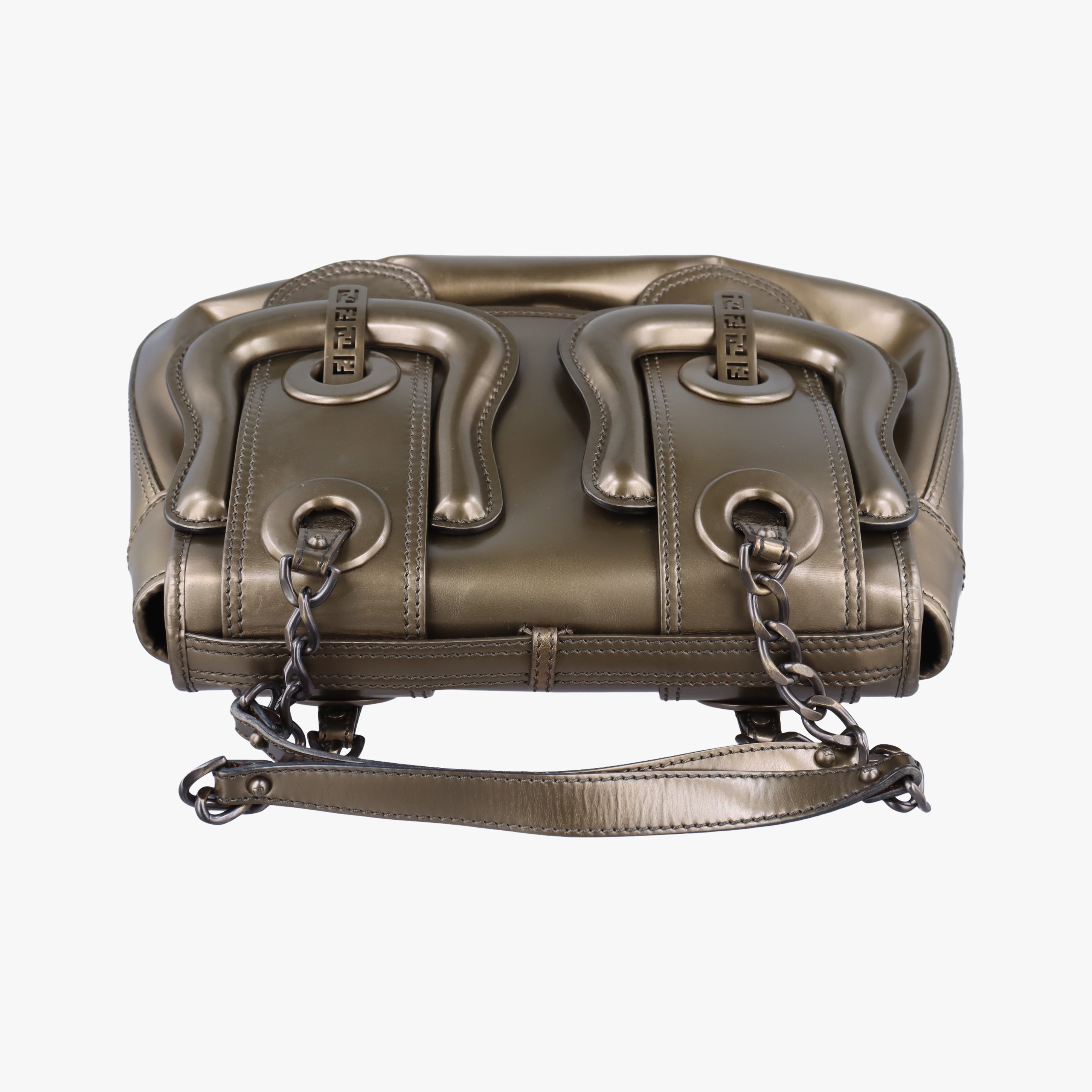 Pre-owned Fendi Stripe Calfhair and Velvet Golden Leather 8BN165 handbag | stylenewstar