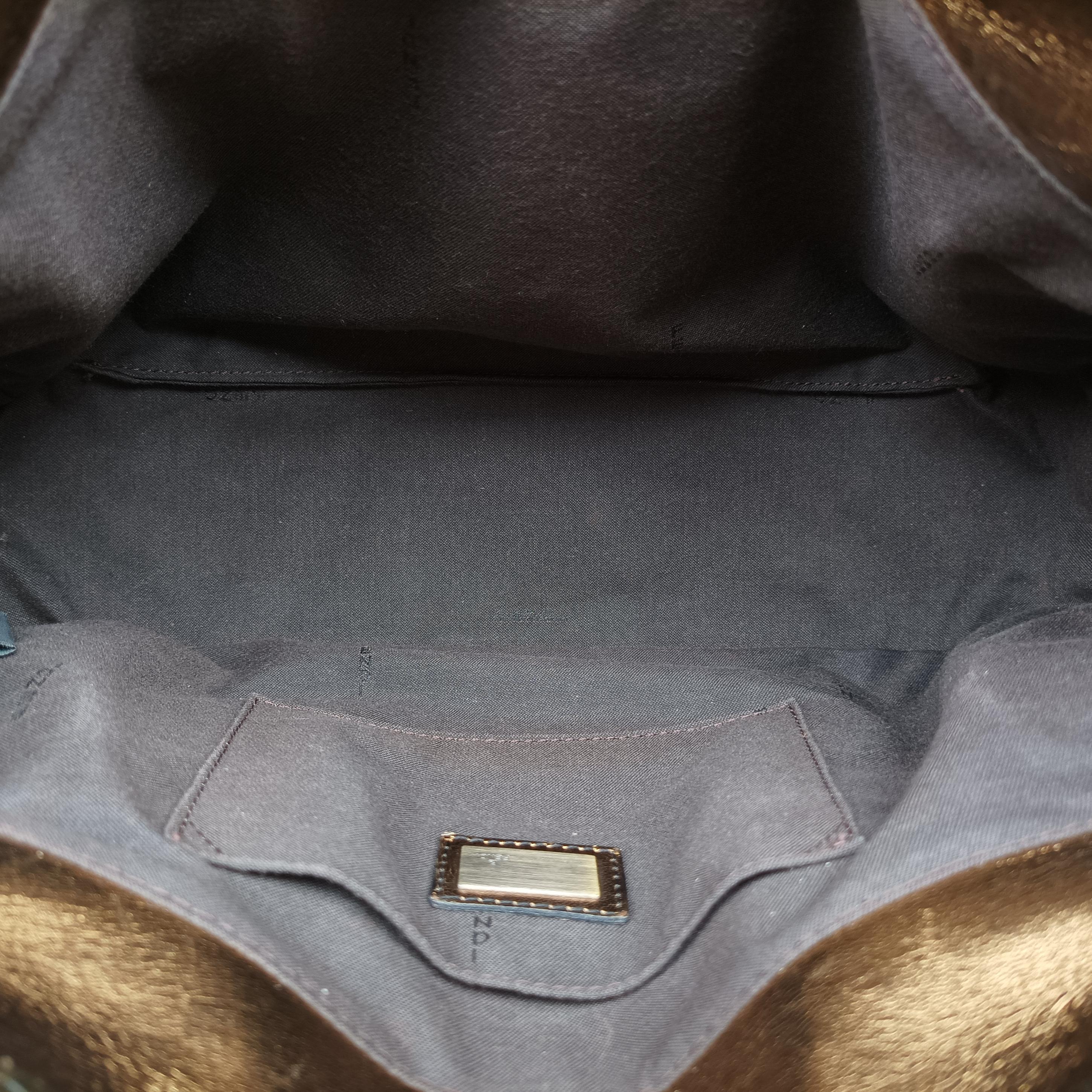Pre-owned Fendi Stripe Calfhair and Velvet Golden Leather 8BN165 handbag | stylenewstar