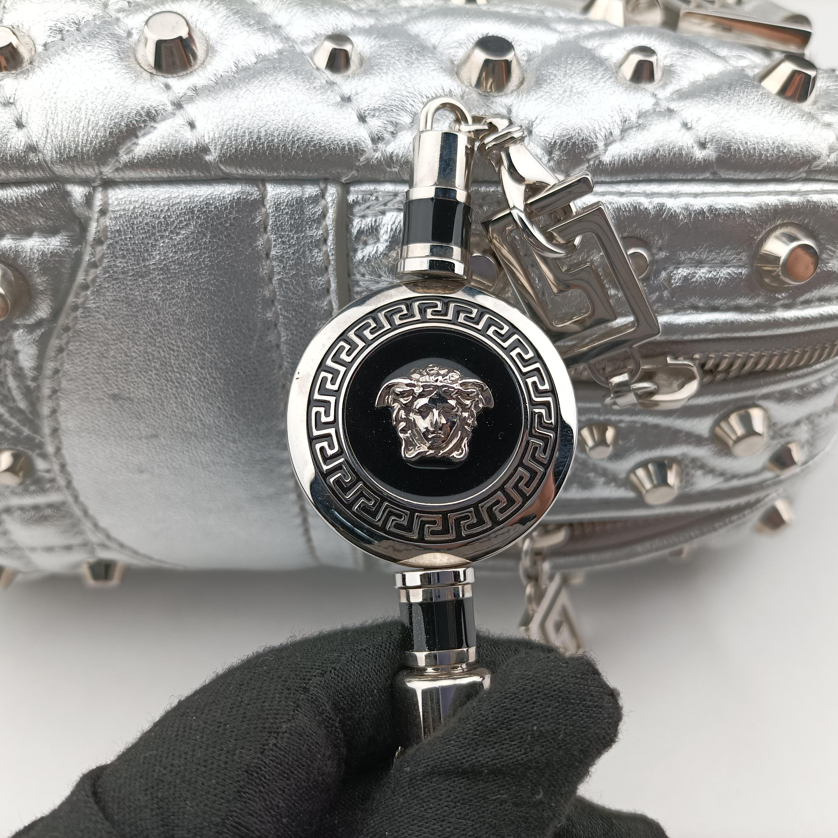 Pre-owned VERSACE La Medusa Studded Silver Leather  shoulderbag | stylenewstar