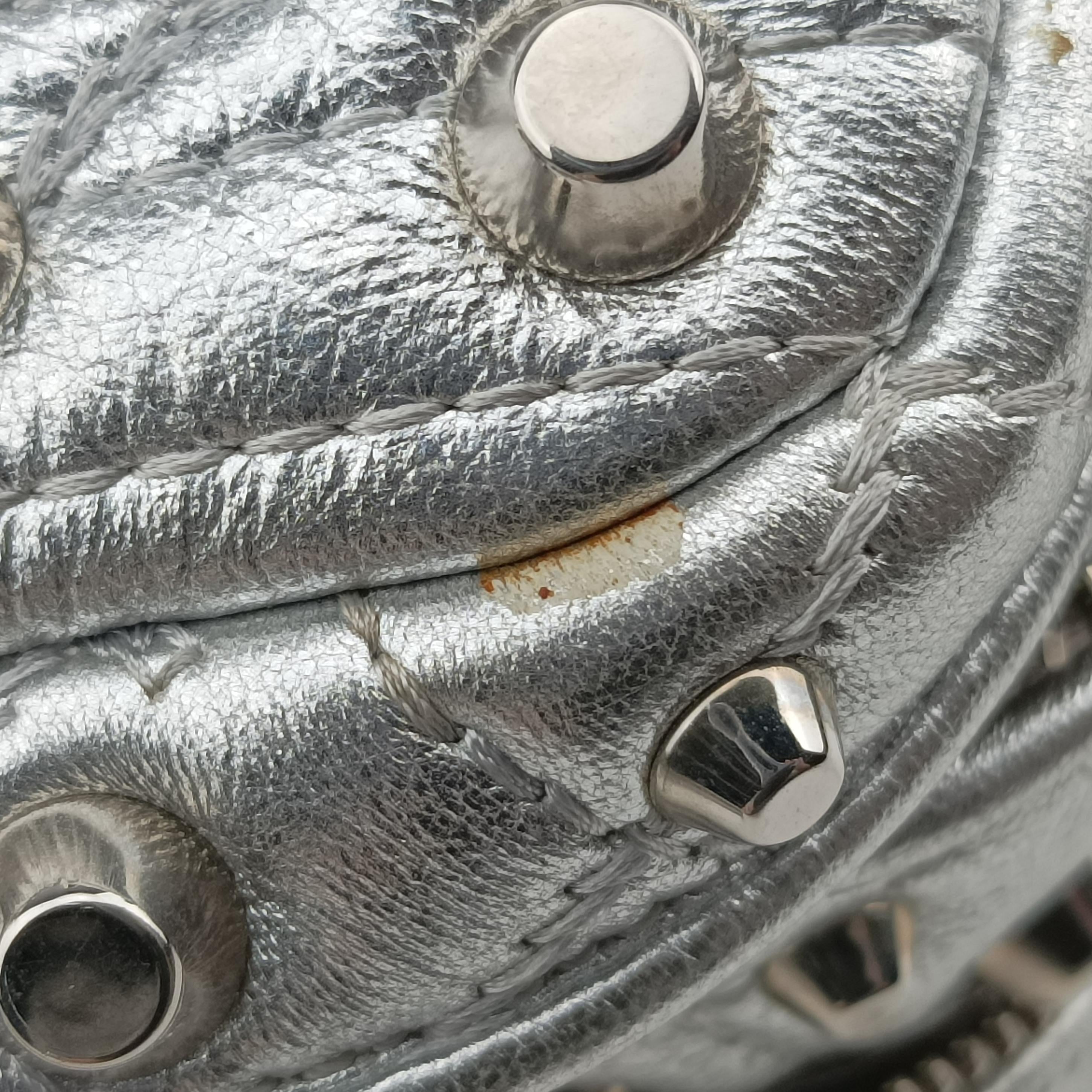 Pre-owned VERSACE La Medusa Studded Silver Leather  shoulderbag | stylenewstar
