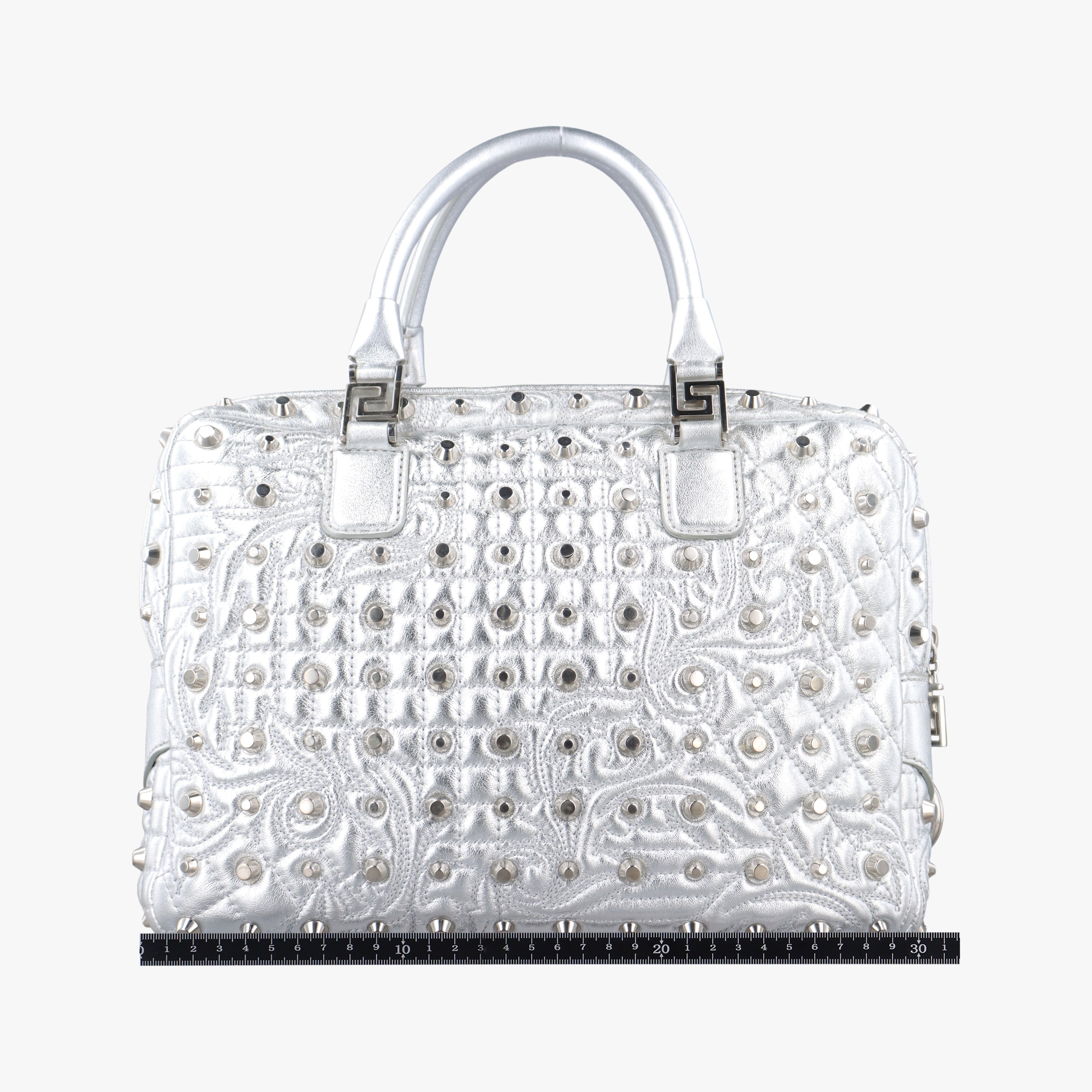 Pre-owned VERSACE La Medusa Studded Silver Leather  shoulderbag | stylenewstar