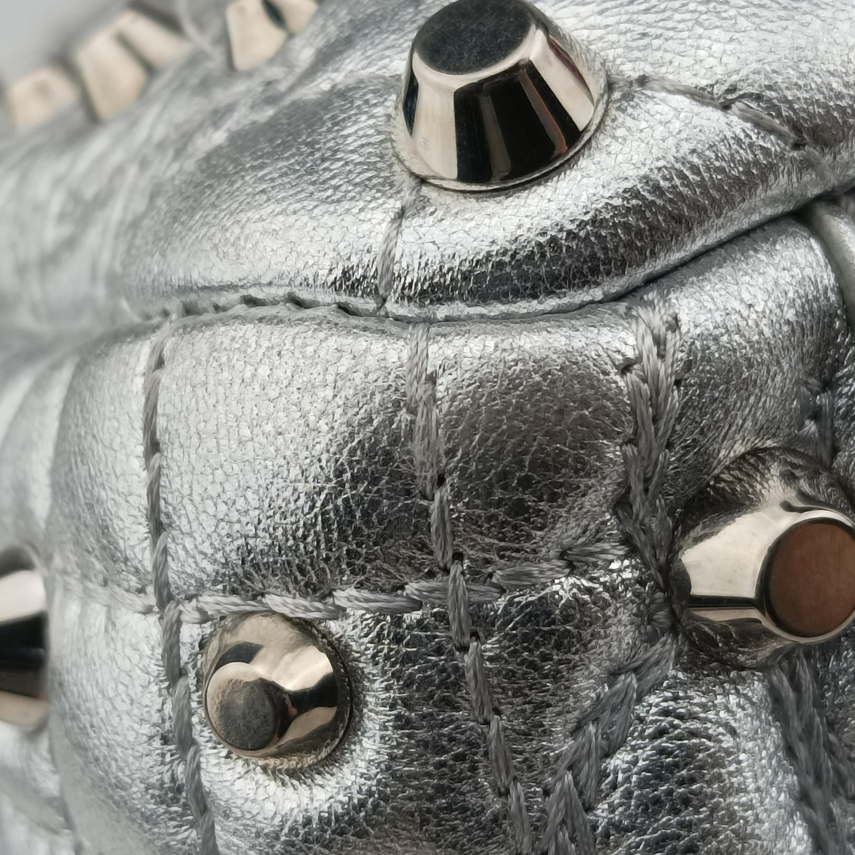 Pre-owned VERSACE La Medusa Studded Silver Leather  shoulderbag | stylenewstar