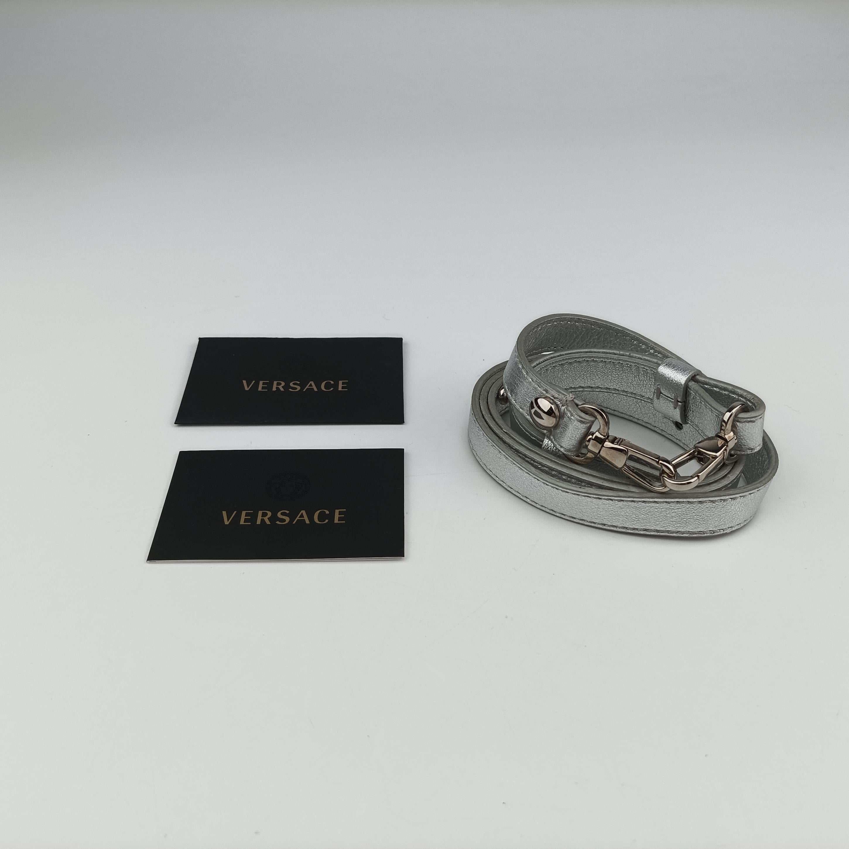 Pre-owned VERSACE La Medusa Studded Silver Leather  shoulderbag | stylenewstar
