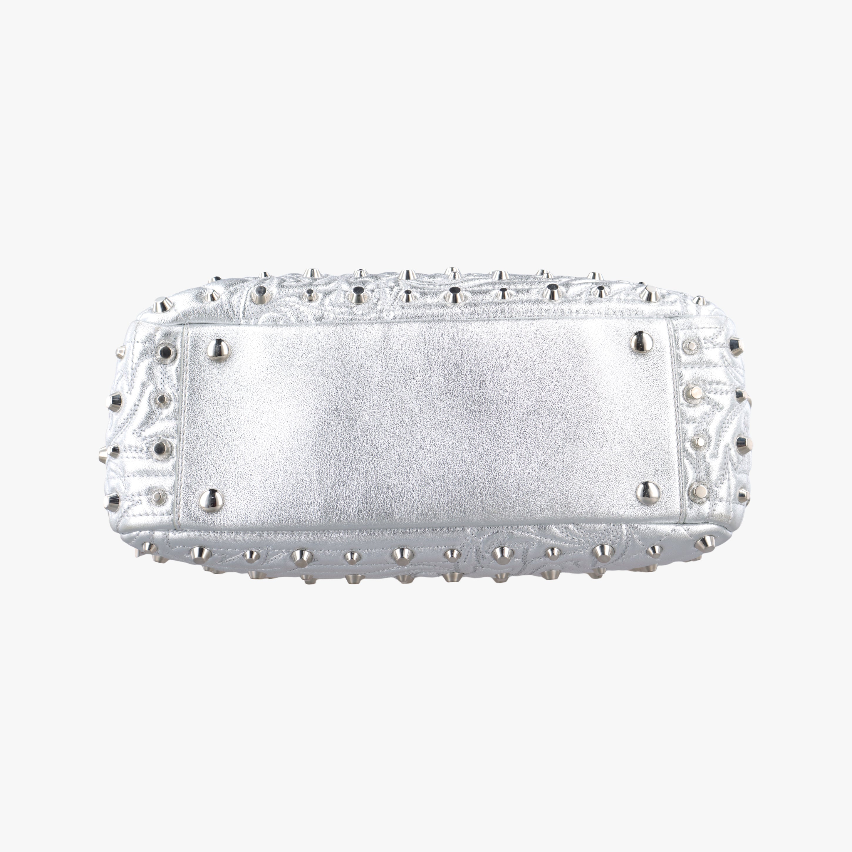 Pre-owned VERSACE La Medusa Studded Silver Leather  shoulderbag | stylenewstar
