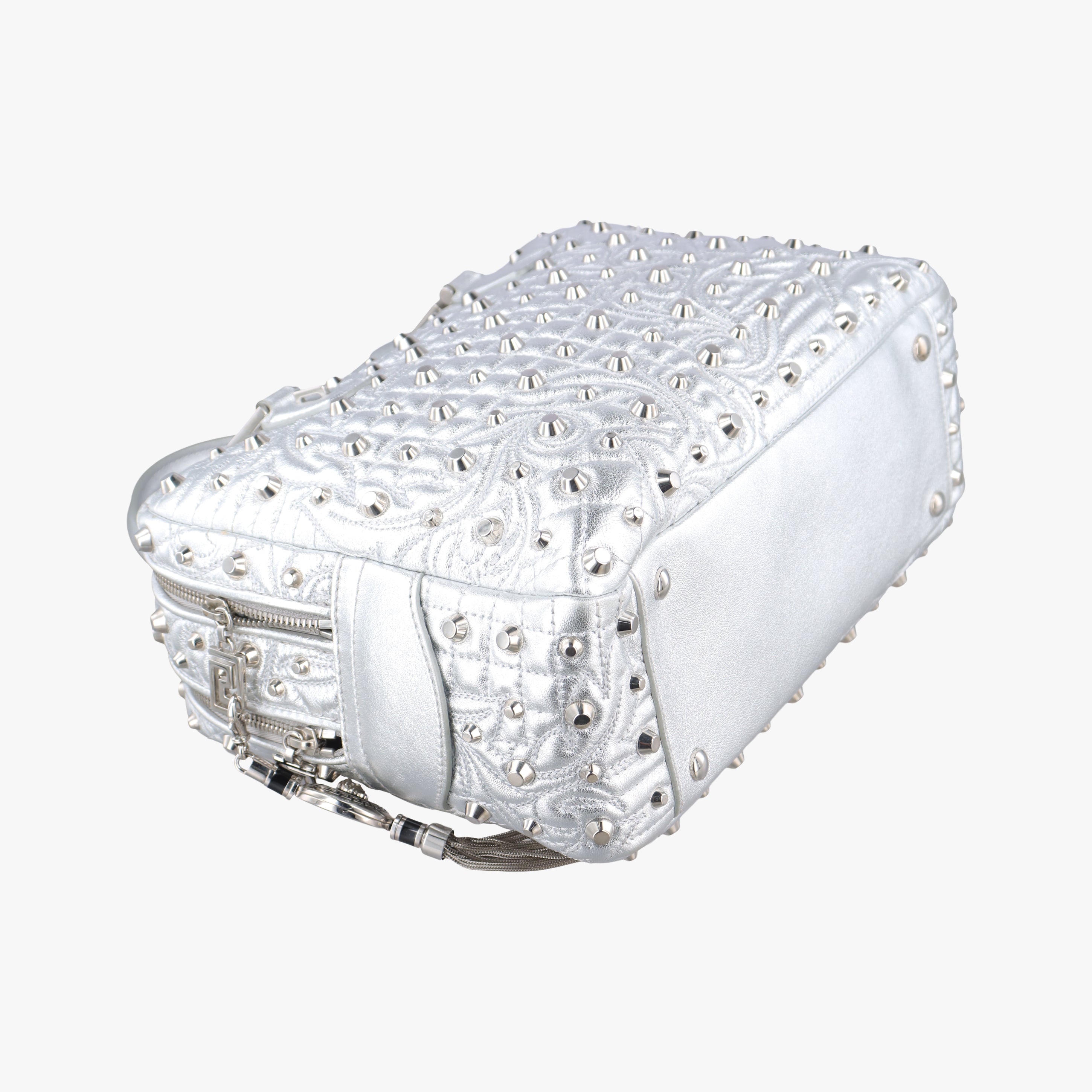 Pre-owned VERSACE La Medusa Studded Silver Leather  shoulderbag | stylenewstar