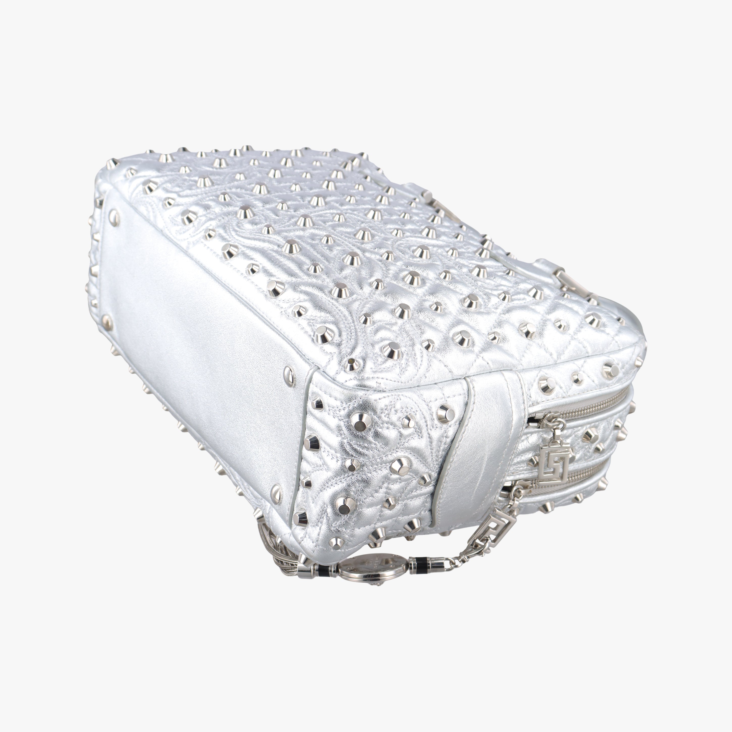 Pre-owned VERSACE La Medusa Studded Silver Leather  shoulderbag | stylenewstar