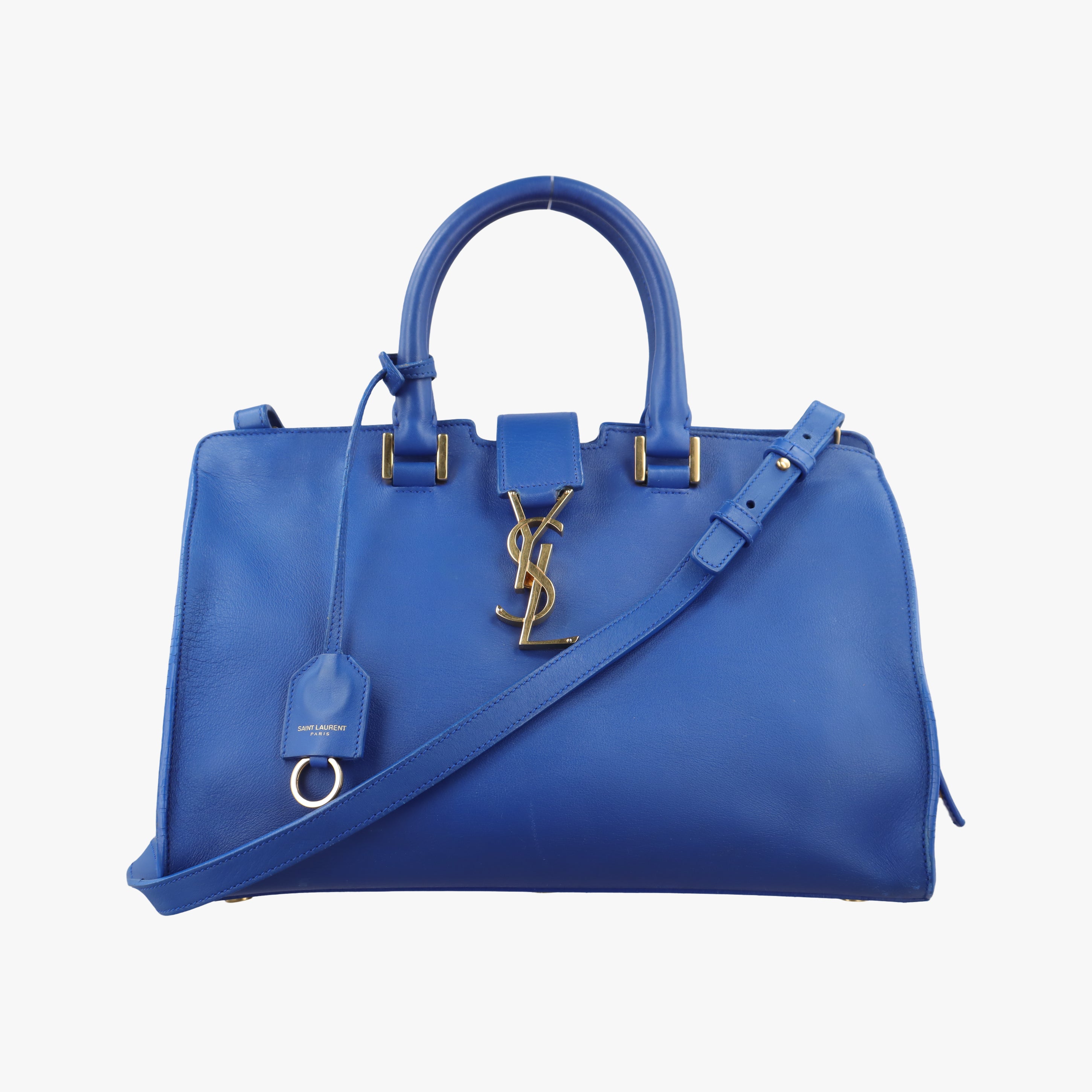Pre-owned Yves Saint Laurent Baby Cabas Blue Leather 394461 shoulderbag | stylenewstar