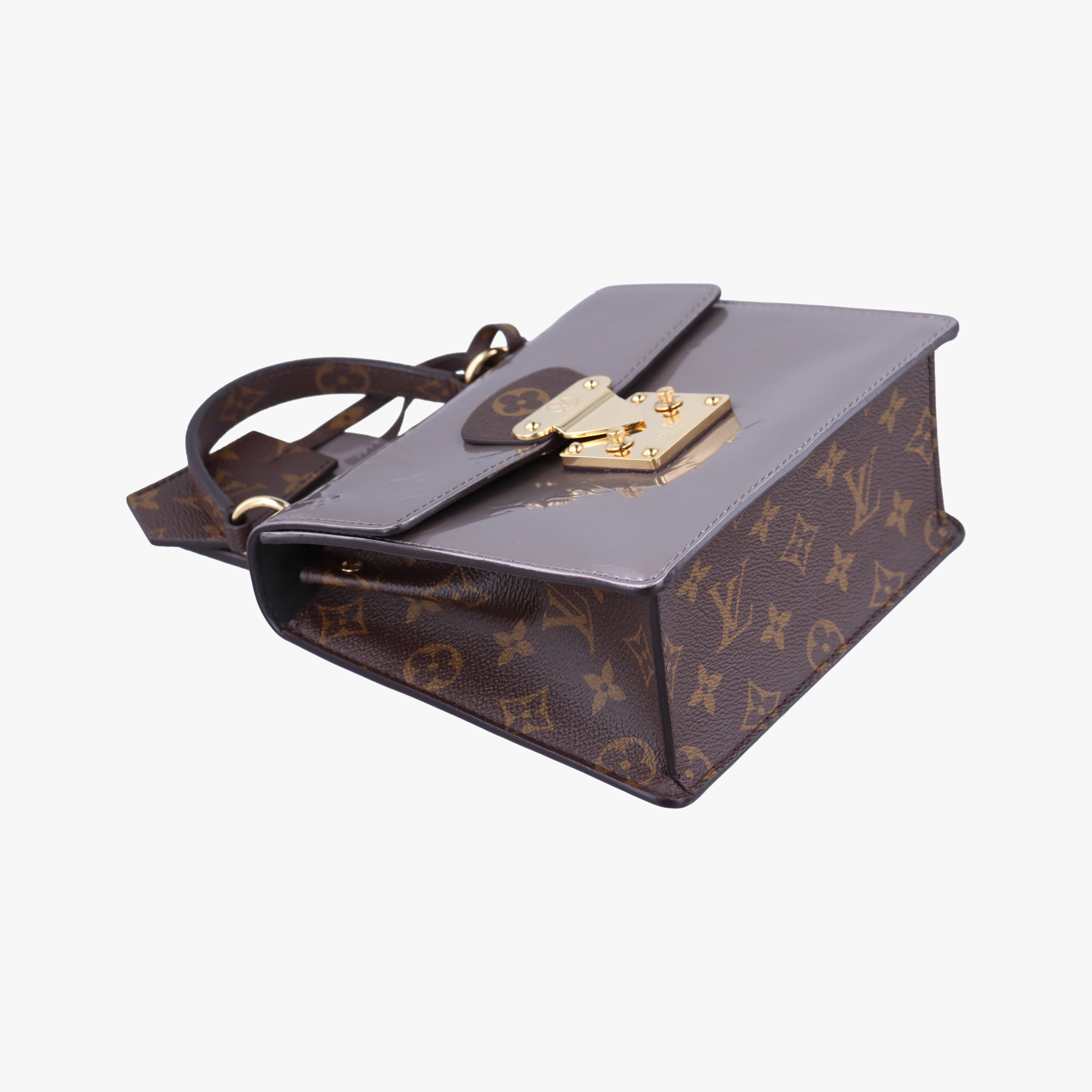 Secondhand Louis Vuitton Spring Street PM Brown x Taupe Vernis x Monogram Canvas M90567 shoulderbag | stylenewstar