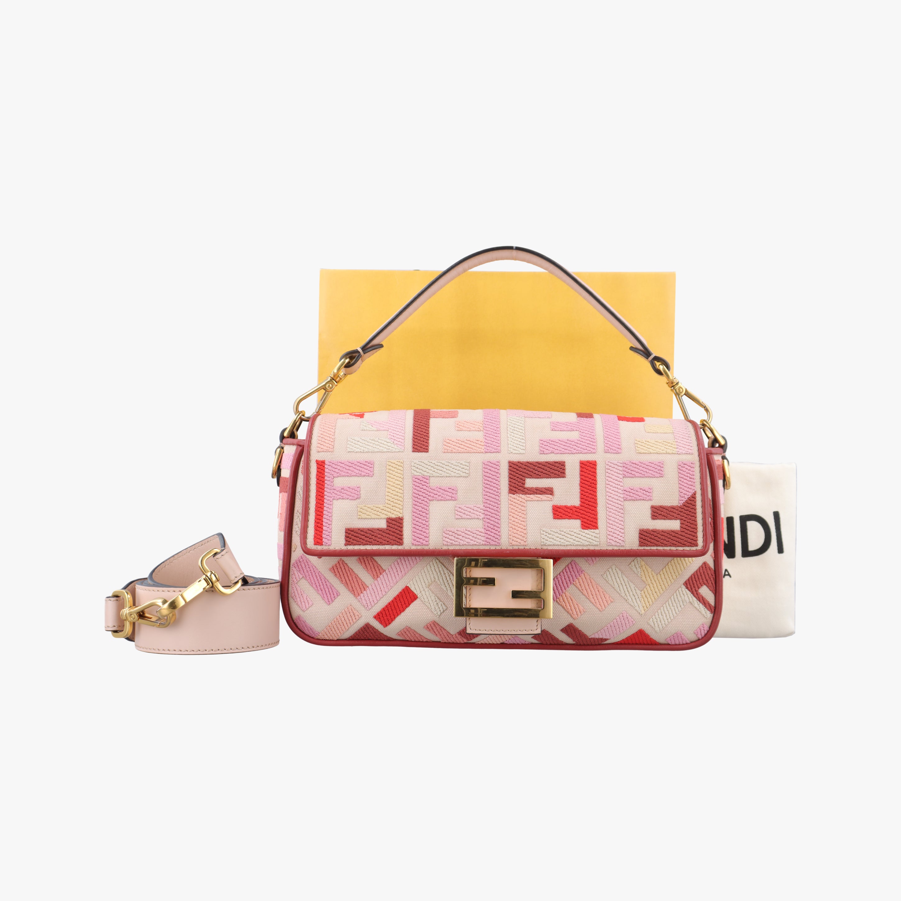 Pre-owned Fendi BAGUETTE White×Multicolour canvas 8BR600 shoulderbag | stylenewstar