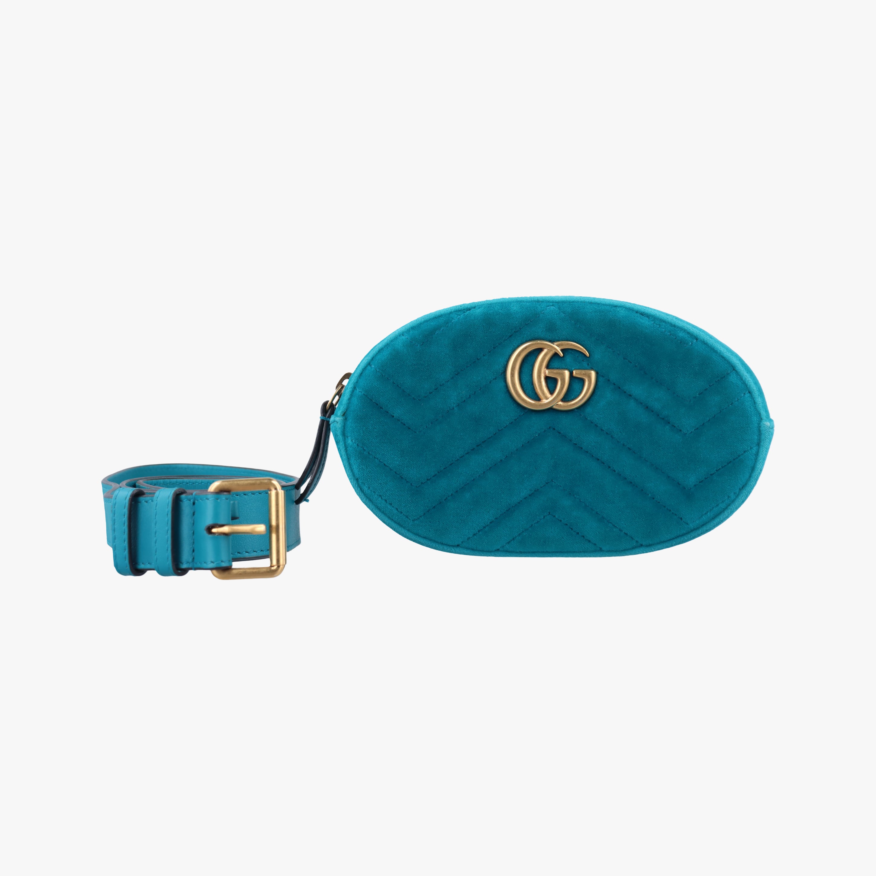 Pre-owned Gucci GG Marmont Blue velour 476434 bum bag/waist bag | stylenewstar