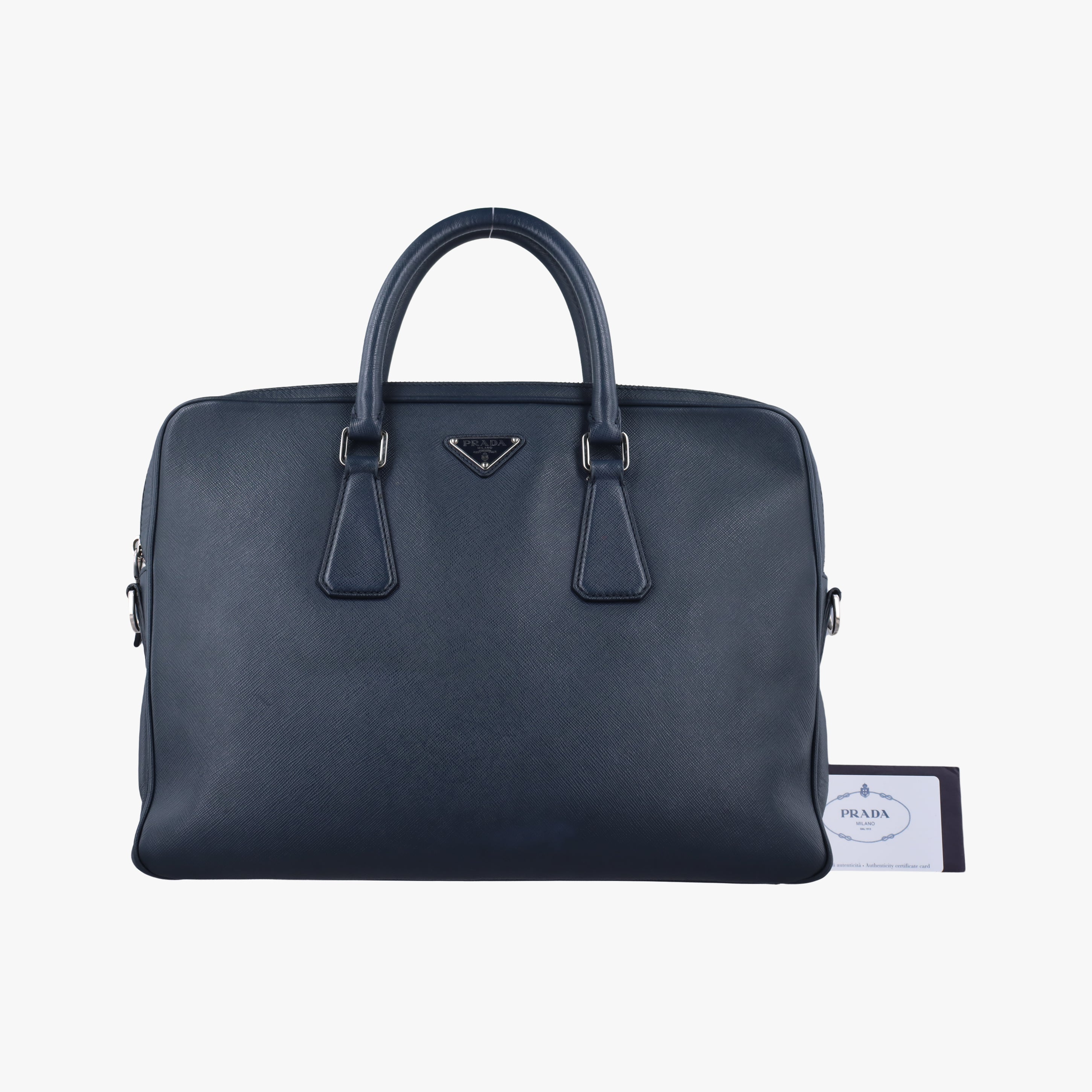 Pre-owned Prada Business Briefcase Navy SAFFIANO Leather 2VE011 handbag | stylenewstar