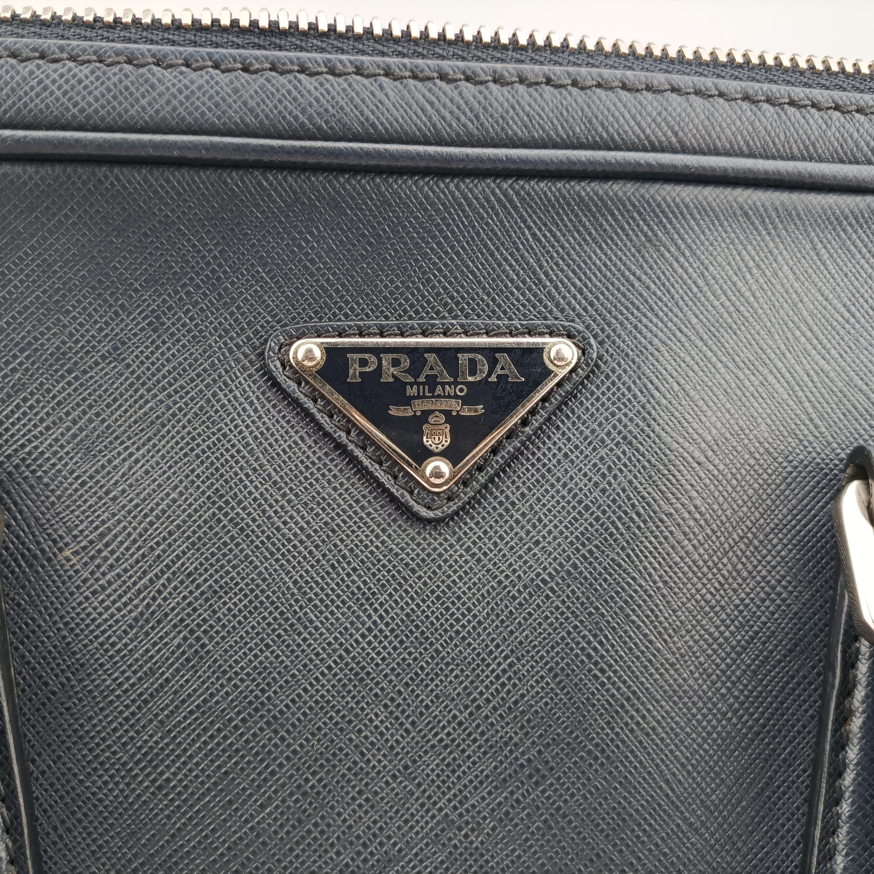 Pre-owned Prada Business Briefcase Navy SAFFIANO Leather 2VE011 handbag | stylenewstar