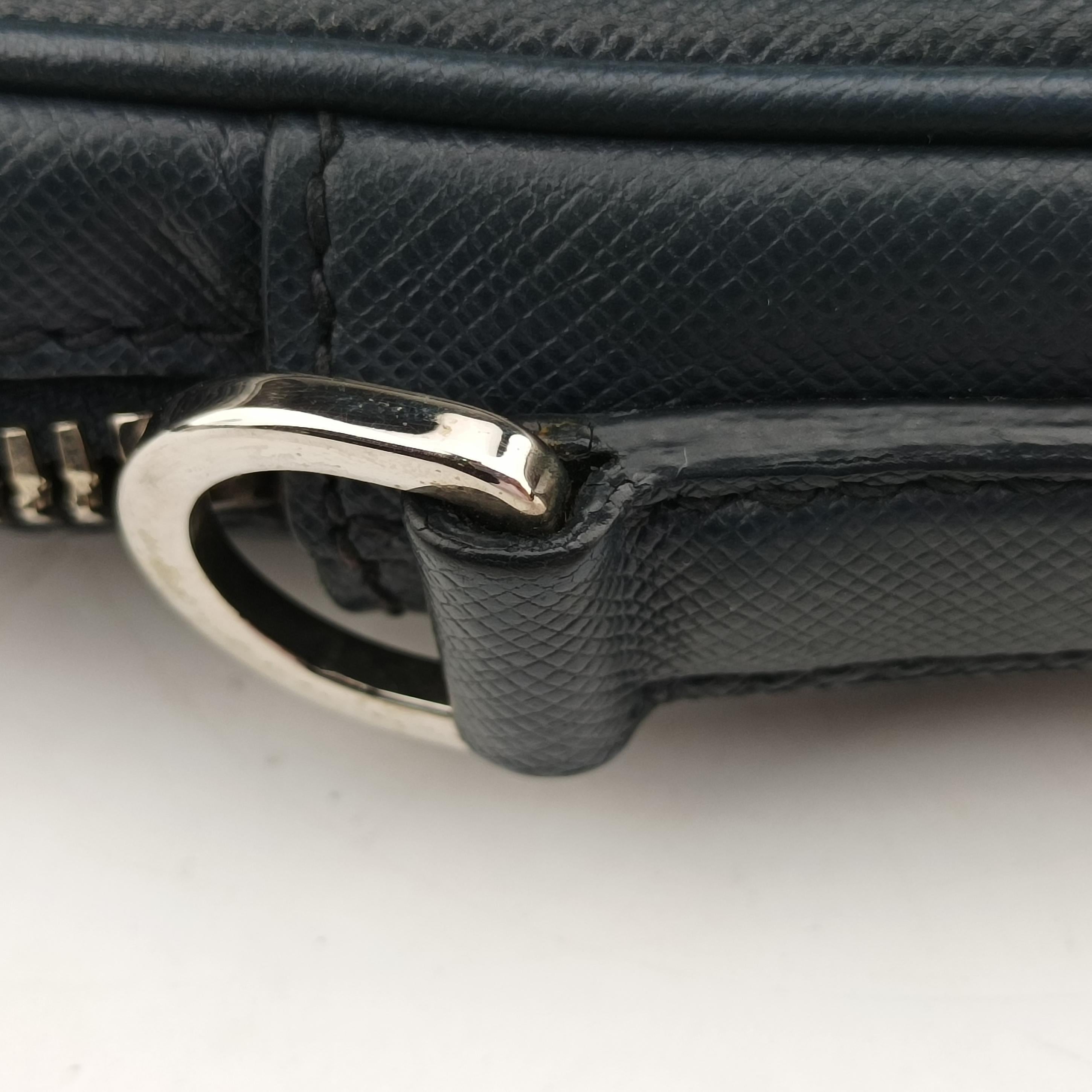 Pre-owned Prada Business Briefcase Navy SAFFIANO Leather 2VE011 handbag | stylenewstar