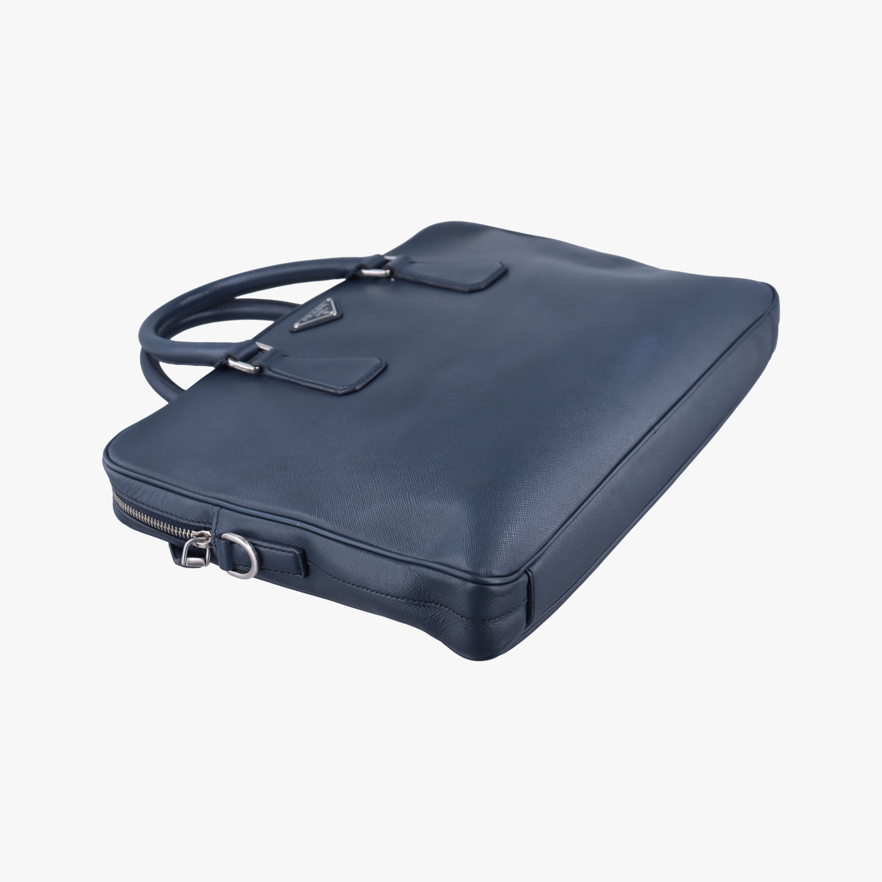 Pre-owned Prada Business Briefcase Navy SAFFIANO Leather 2VE011 handbag | stylenewstar