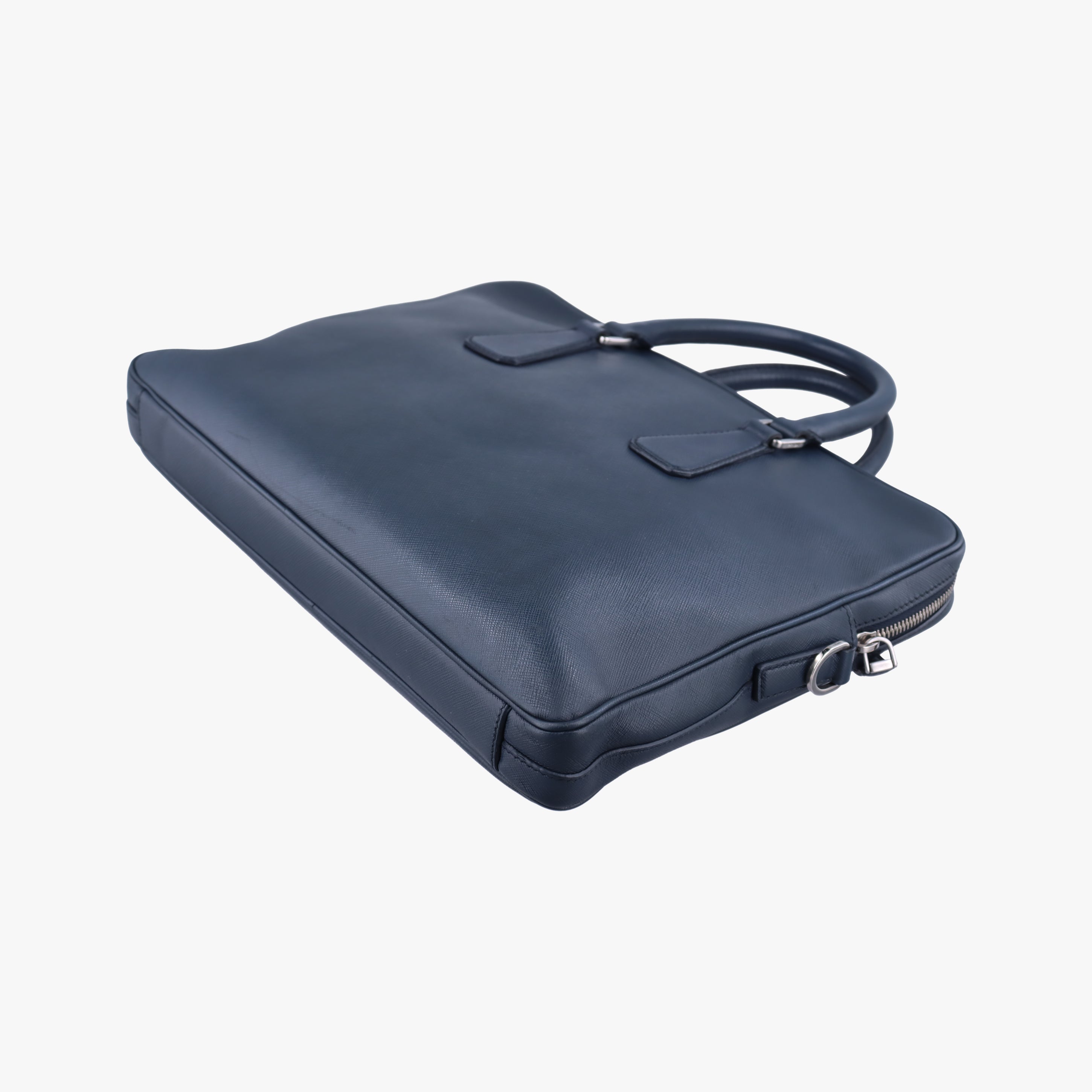 Pre-owned Prada Business Briefcase Navy SAFFIANO Leather 2VE011 handbag | stylenewstar