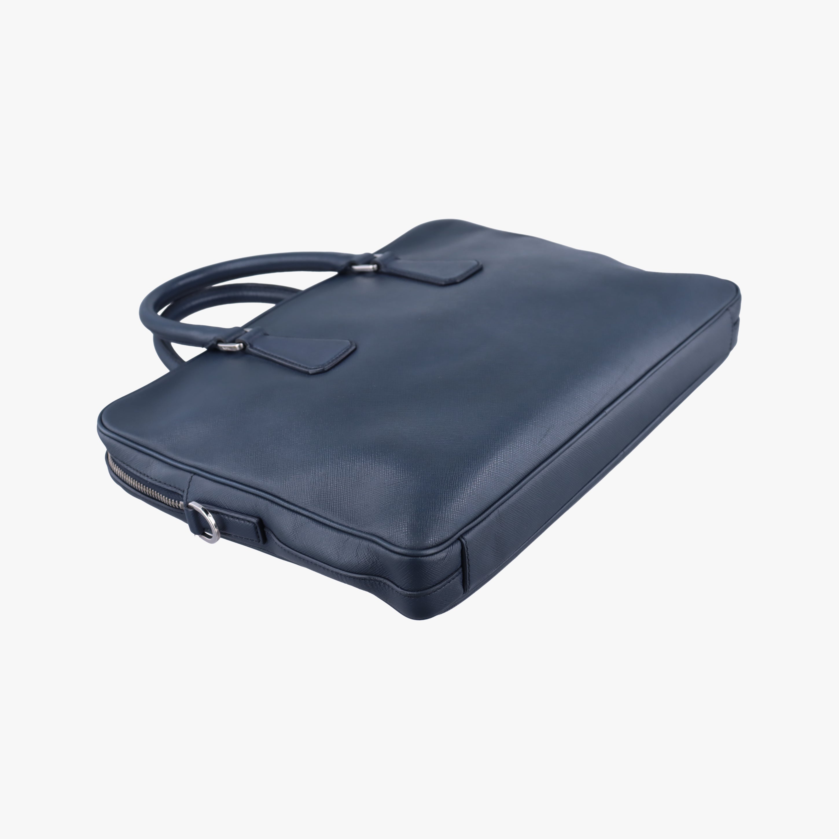 Pre-owned Prada Business Briefcase Navy SAFFIANO Leather 2VE011 handbag | stylenewstar