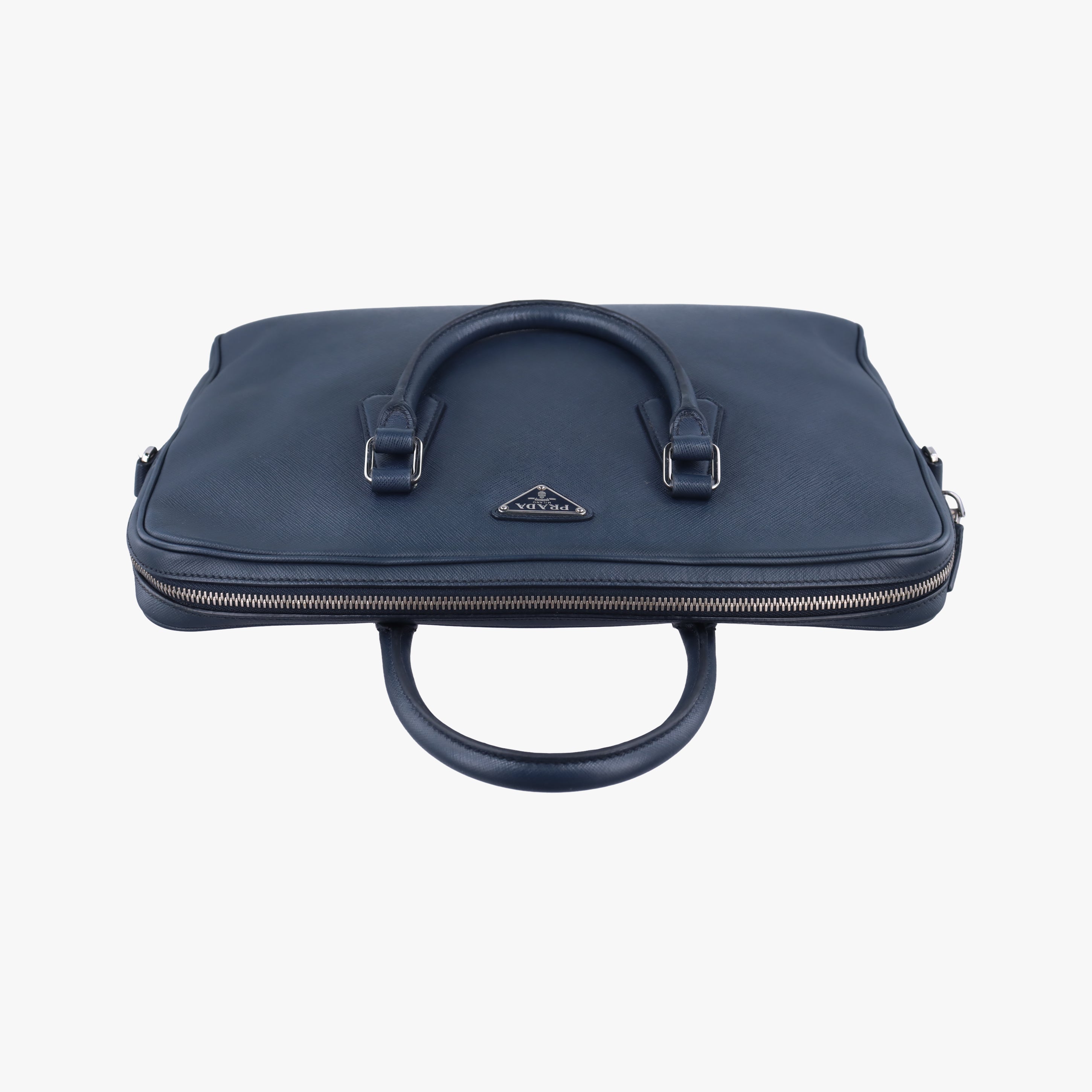 Pre-owned Prada Business Briefcase Navy SAFFIANO Leather 2VE011 handbag | stylenewstar