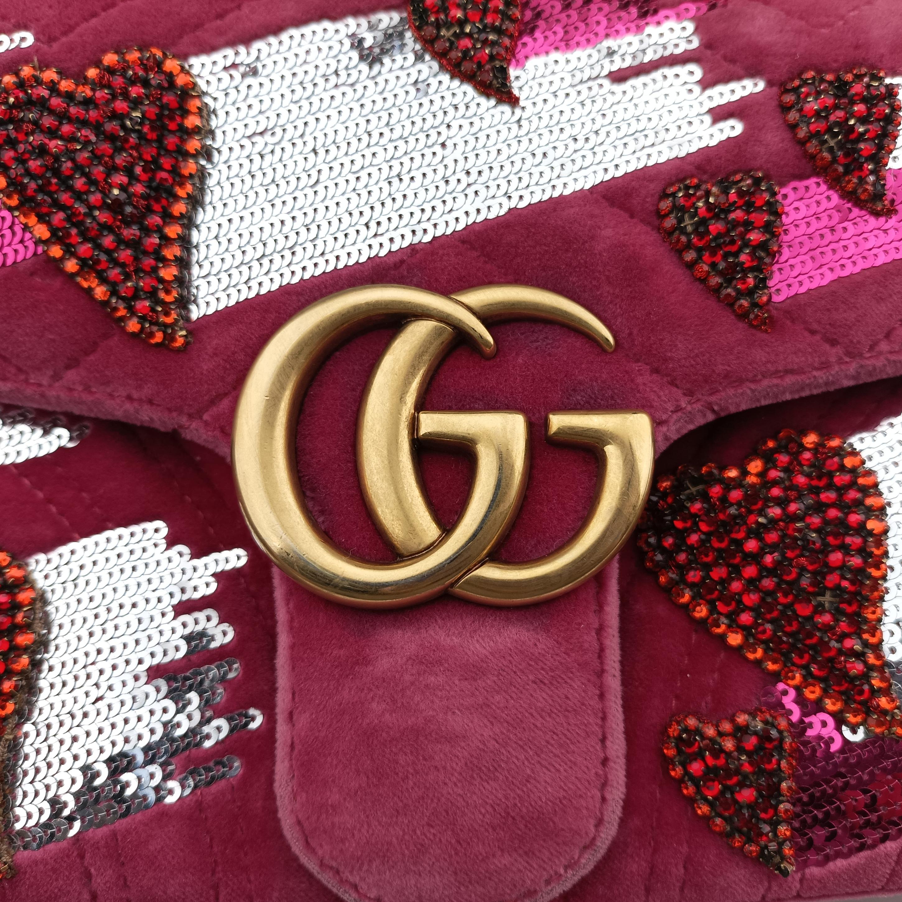 Pre-owned Gucci GG Marmont Rose Velour×Sequins 443497 shoulderbag | stylenewstar