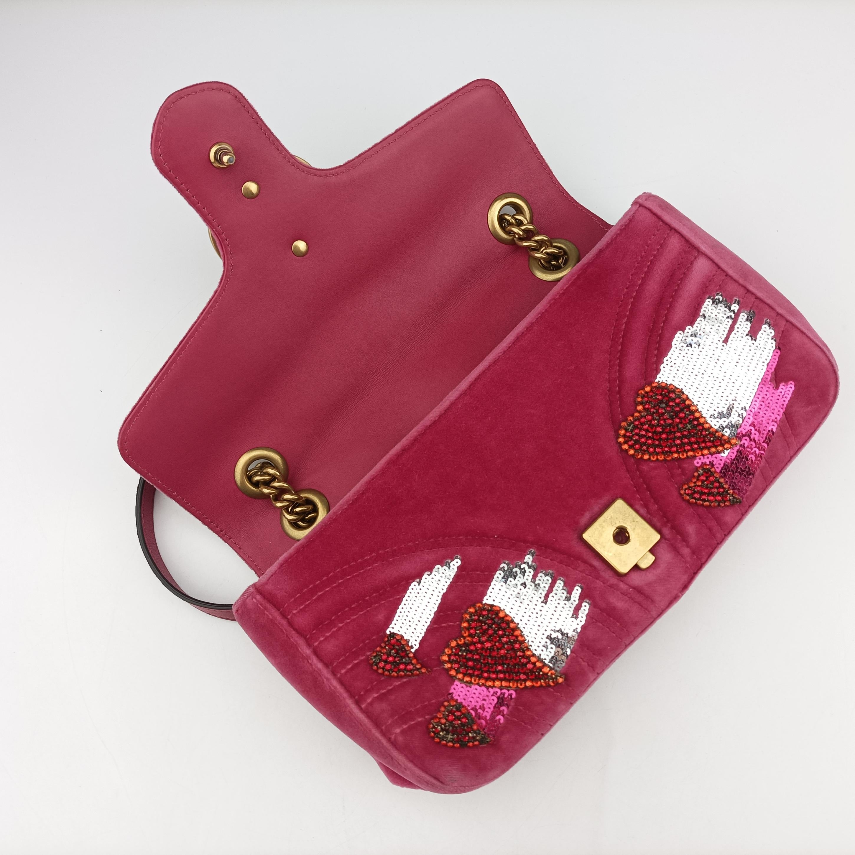 Pre-owned Gucci GG Marmont Rose Velour×Sequins 443497 shoulderbag | stylenewstar