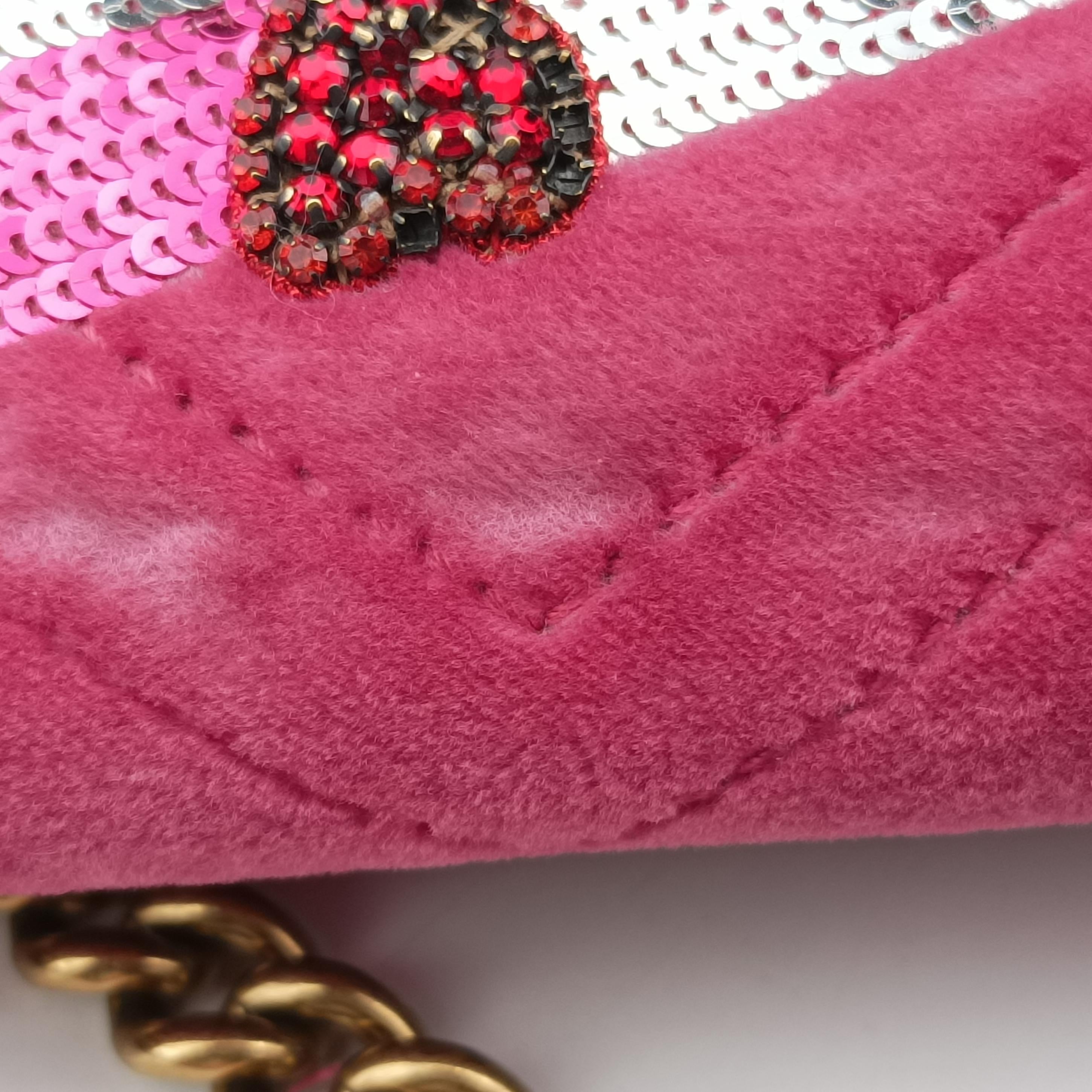 Pre-owned Gucci GG Marmont Rose Velour×Sequins 443497 shoulderbag | stylenewstar