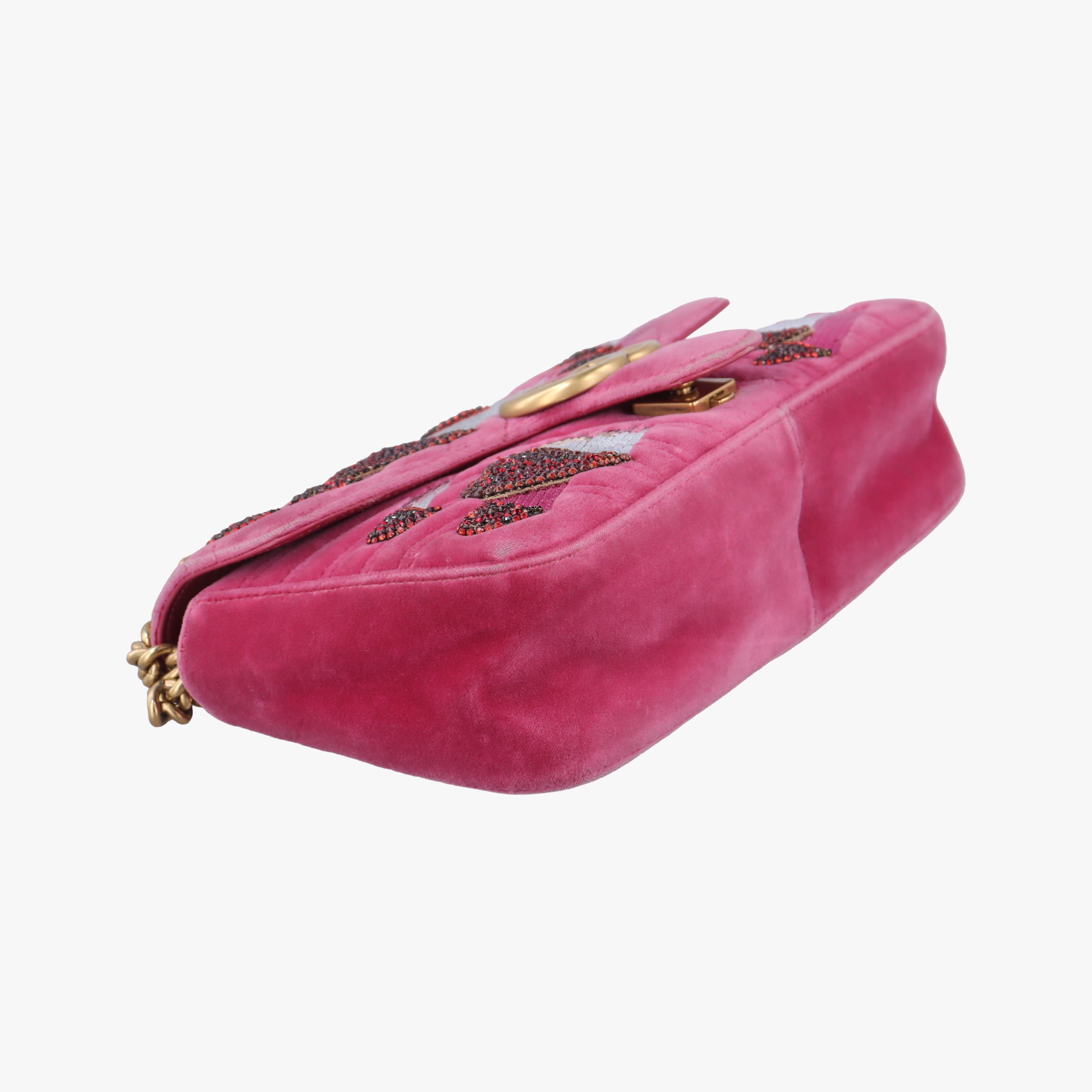 Pre-owned Gucci GG Marmont Rose Velour×Sequins 443497 shoulderbag | stylenewstar