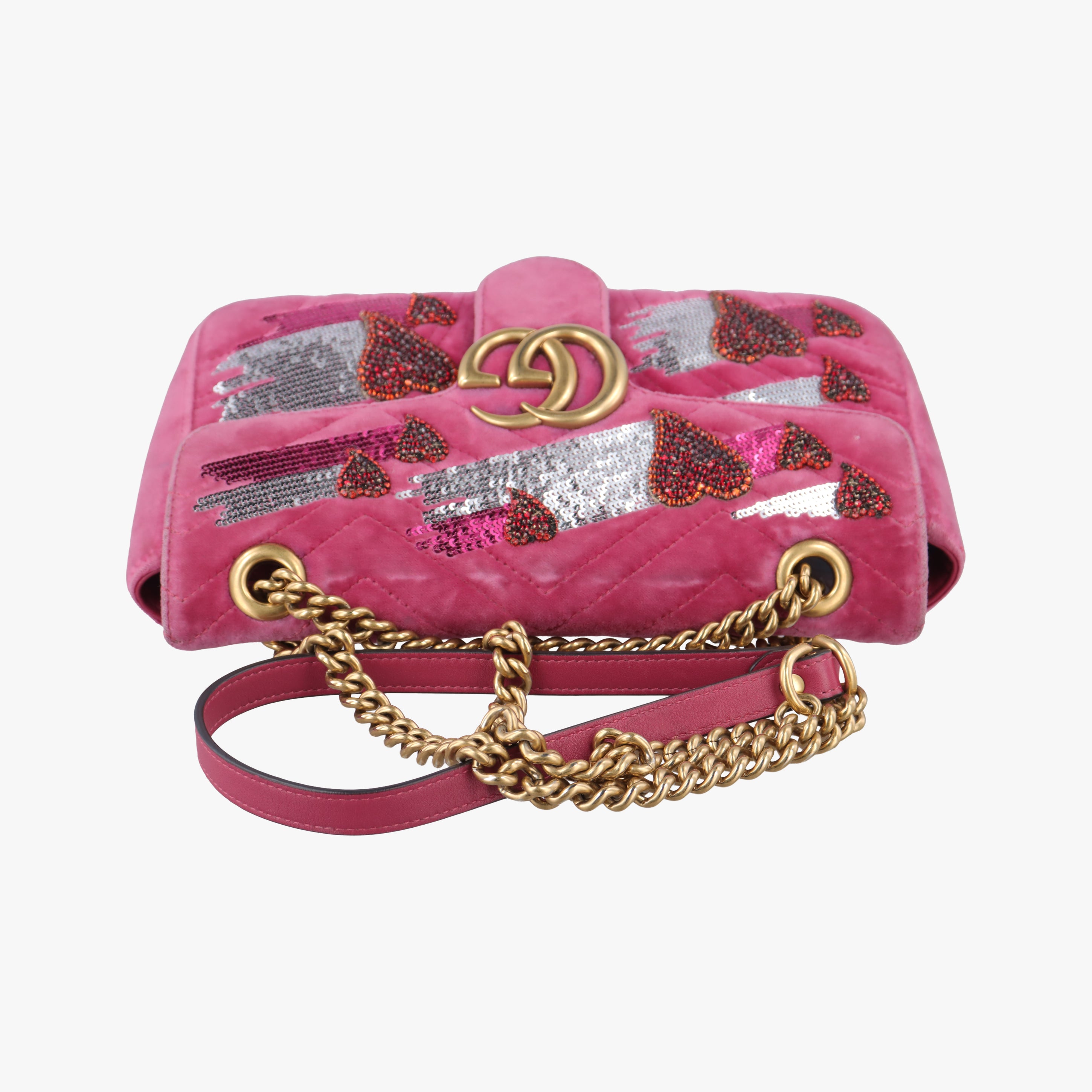 Pre-owned Gucci GG Marmont Rose Velour×Sequins 443497 shoulderbag | stylenewstar