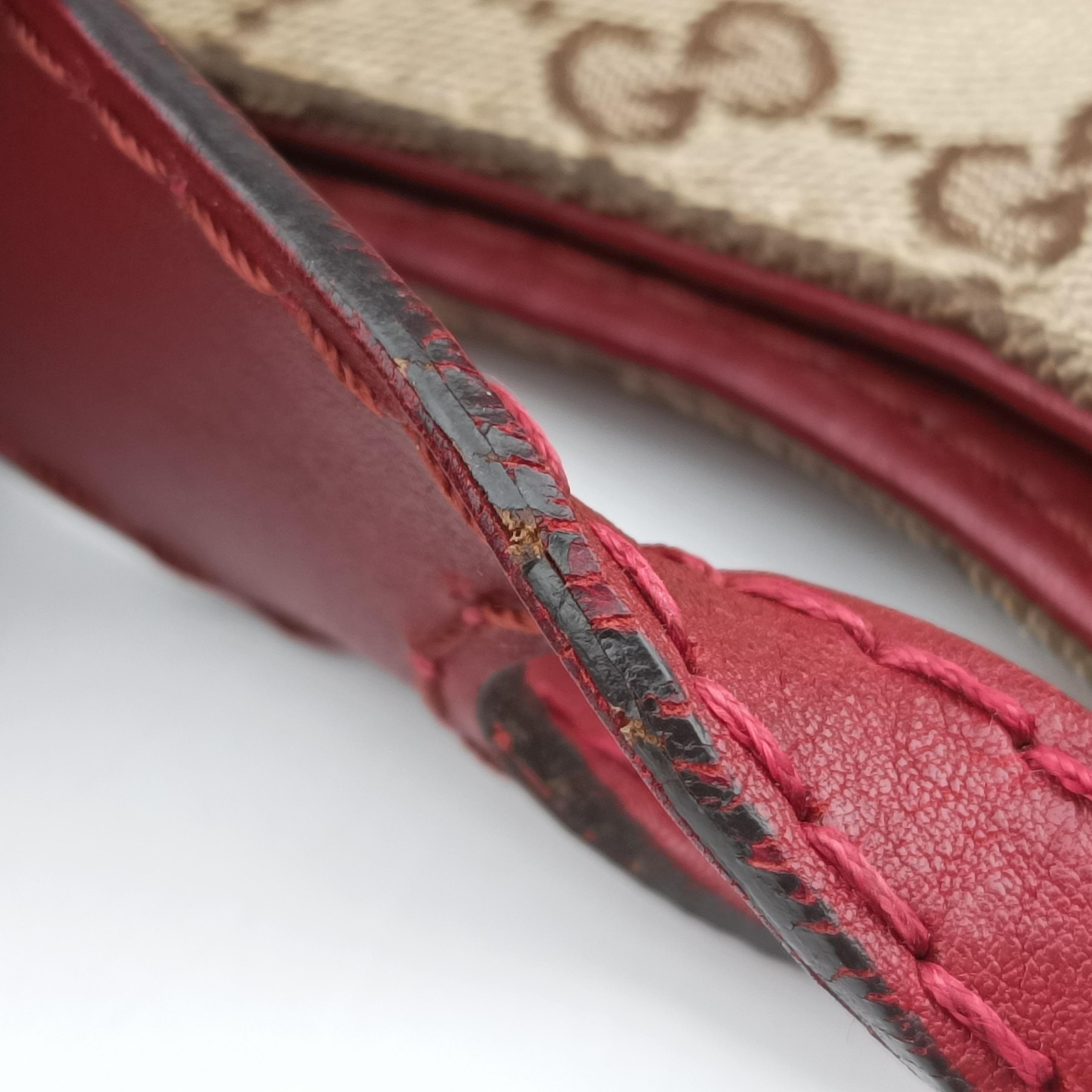 Pre-owned Gucci Charlotte Beige×Red canvas x leather 203503 shoulderbag | stylenewstar